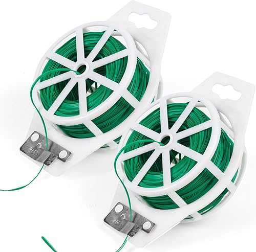 SAIGREEN Paquete de 2 lazos giratorios de 328 pies, bridas verdes con cortador reutilizables para plantas de jardín, jardinería, tomates, flores,