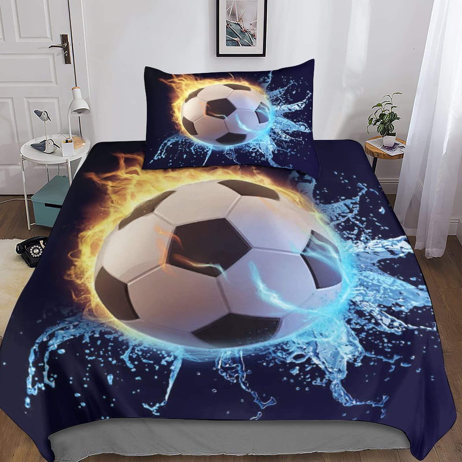 Housse de couette football 3D single 135x200cm en microfibre ultra douce