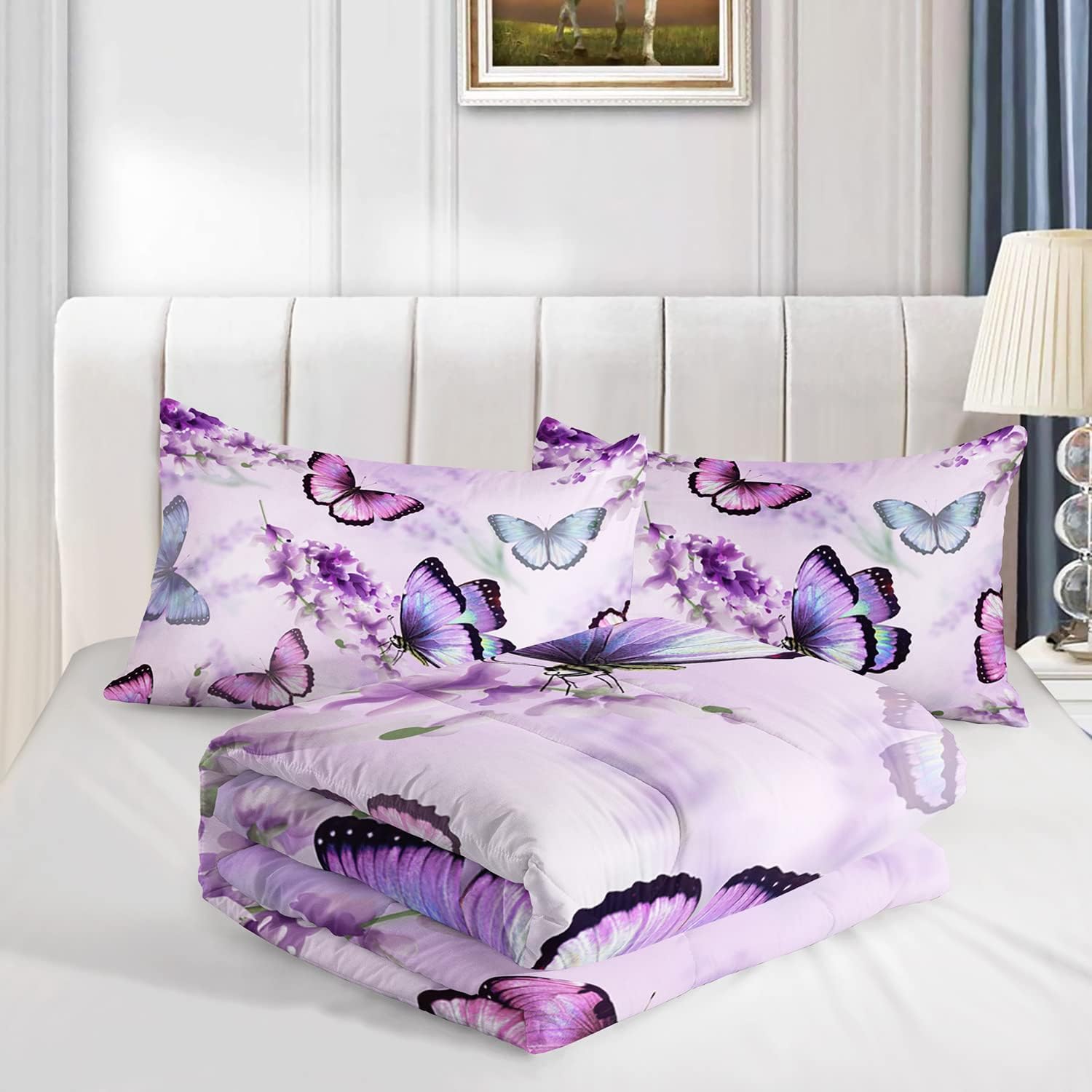 Lavender Butterfly Comforter Set for Girl Kid Adult Colorful Butterfly Pattern Bedding Set Aesthetics Butterflies Quilt Bed Set Full Size with 1 Comforter and 2 Pillowcases - Image 8