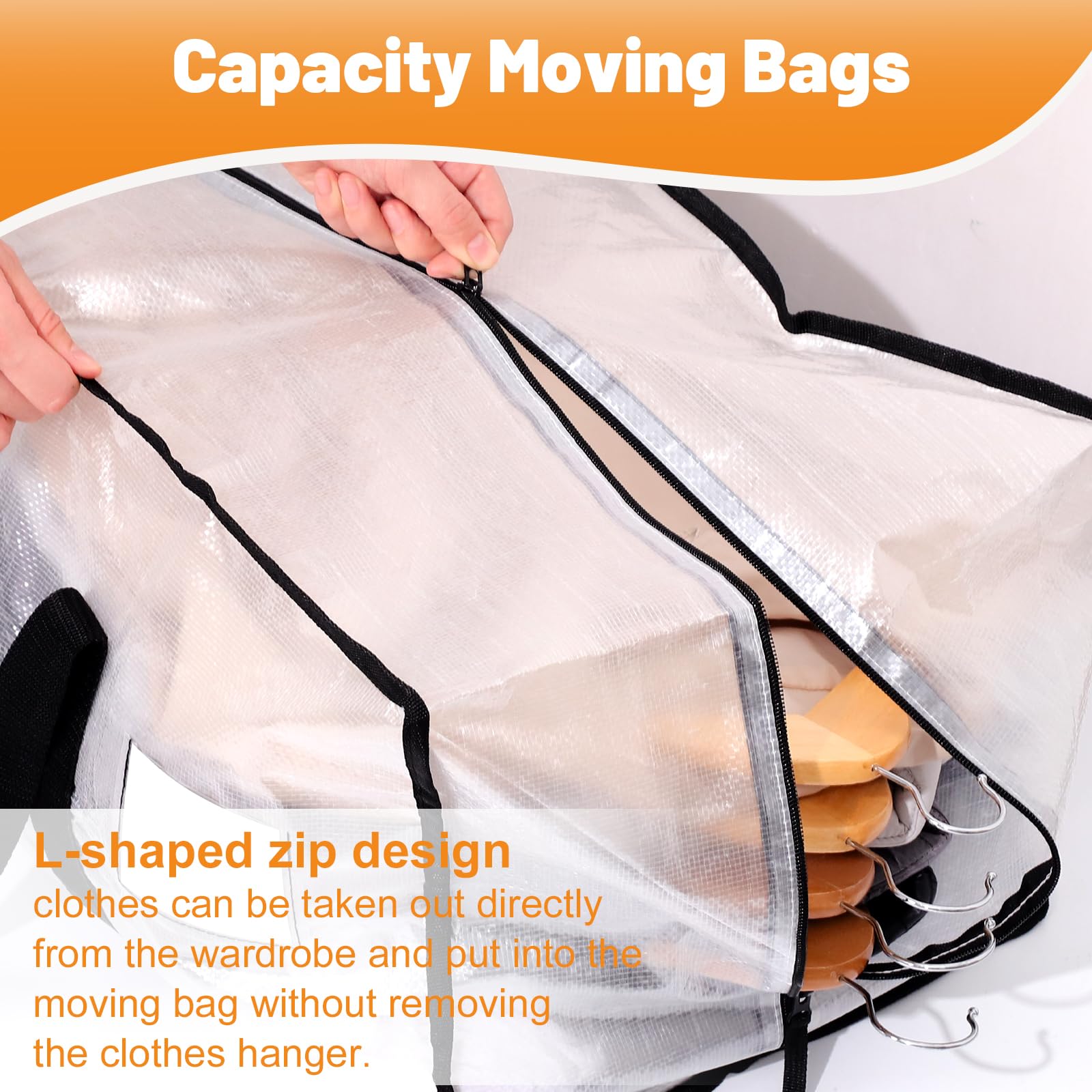Dntorx Lot de 8 sacs de rangement robustes de 90 l - Boîtes de déménagement transparentes - Avec poignée zippée - Pliable - Boîte de rangement pour déménagement, camping, linge de lit, vêtements