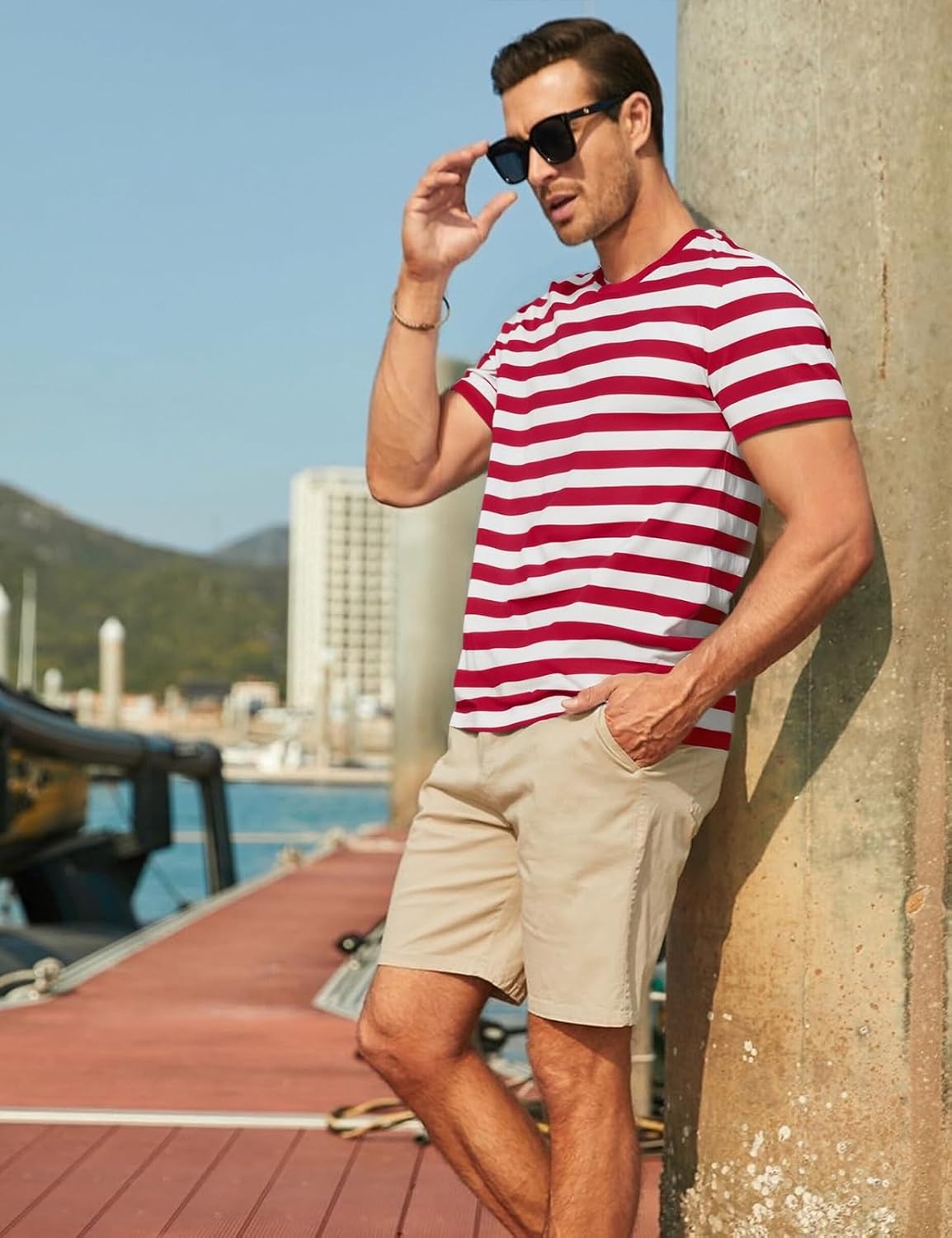 Funny World Men's Casual Cotton Striped T-Shirts Short Sleeve Crewneck Basic Tee - Image 2
