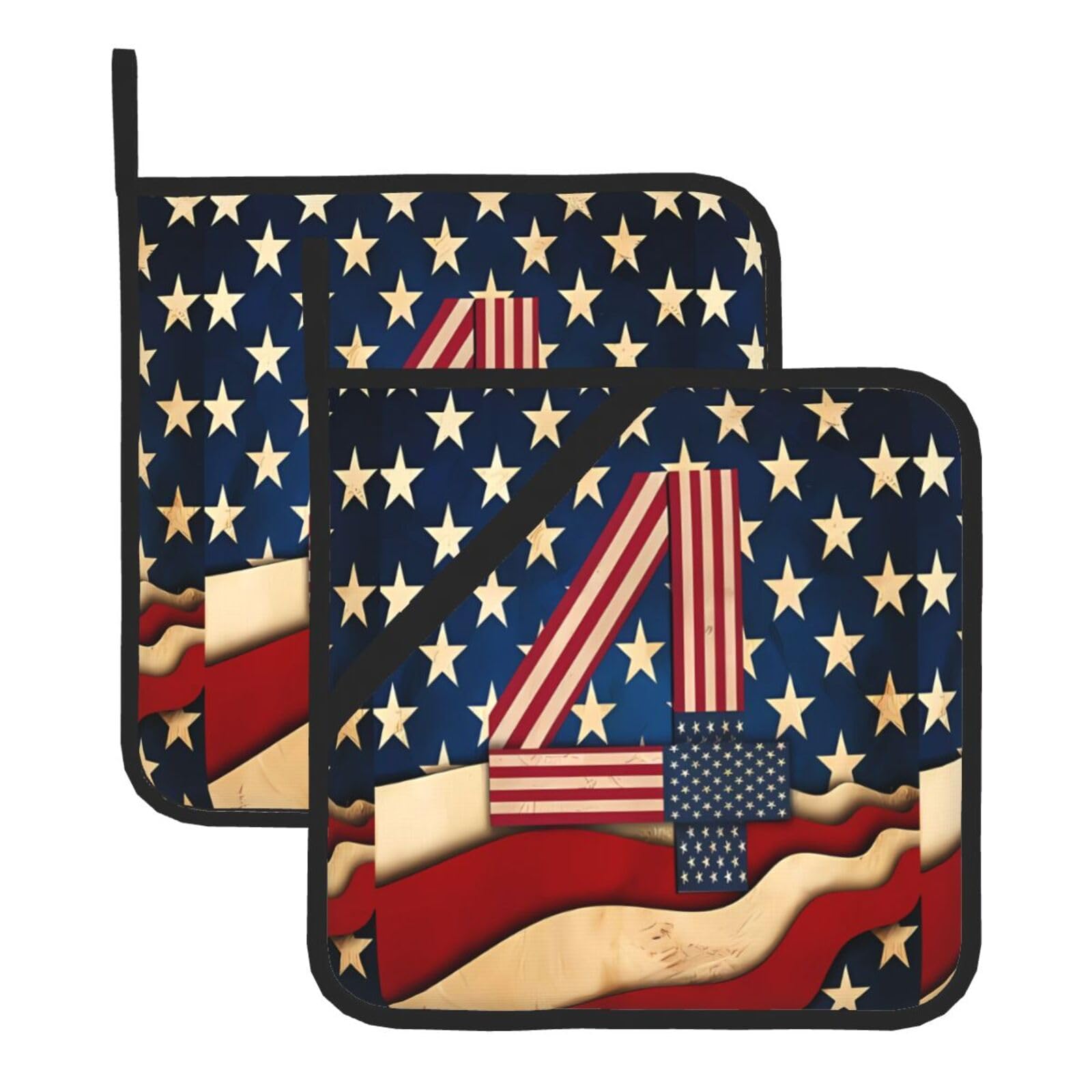 HJFCZH 4th of July Patriotic Flag Prints Square Hot Pads for Kitchen Counter - Waterproof Pot Holders, Durable Heat Resistant Throw Layers for Serving, Oven & BBQ - 2 Pack