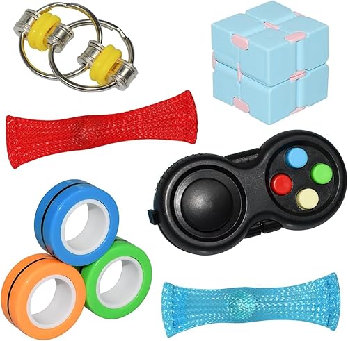 Paquete de juguetes sensoriales antiestrés con cubo infinito, anillos magnéticos, almohadilla para juegos antiestrés, cadena Flippy y más, alivia el