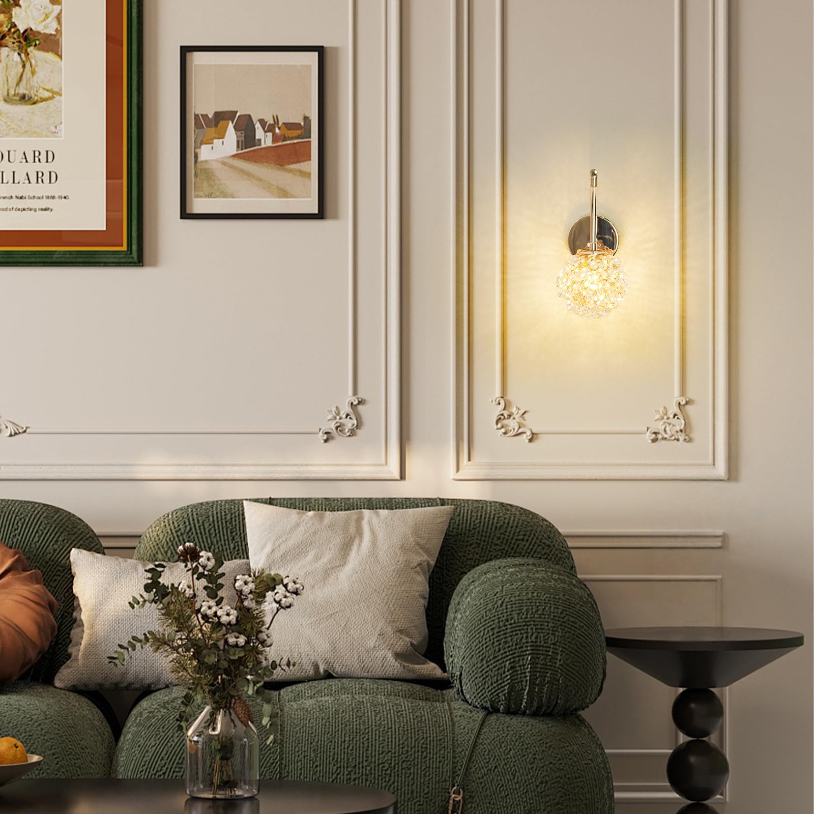 Applique Cristallo Oro Moderna, Applique da Comodino Piccola Romantica con Paralume Cristallo K9 e Corpo Ferro, Lampada da Parete Interno G9 per Soggiorno, Camera da Letto (Lampadina Esclusa)