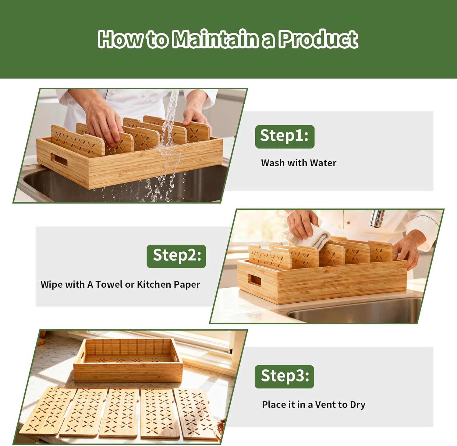 Bamboo Drawer & Counter Organizer Tray with Adjustable Dividers, Versatile Organizer for Bathroom, Kitchen, Desk & Kids' Items