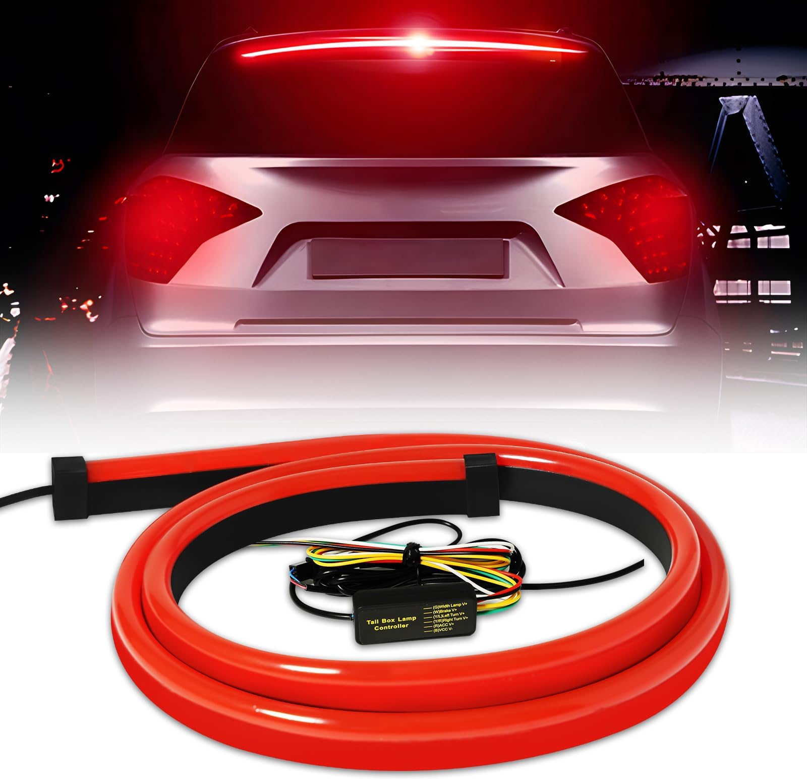 Keiurot Led Third Brake Light Strip with Sequential Turn Signal, Double Flash Warning Light Flexible High Mount Stop Light Lamp Red Strip DC-12V (40”1M/1Set)