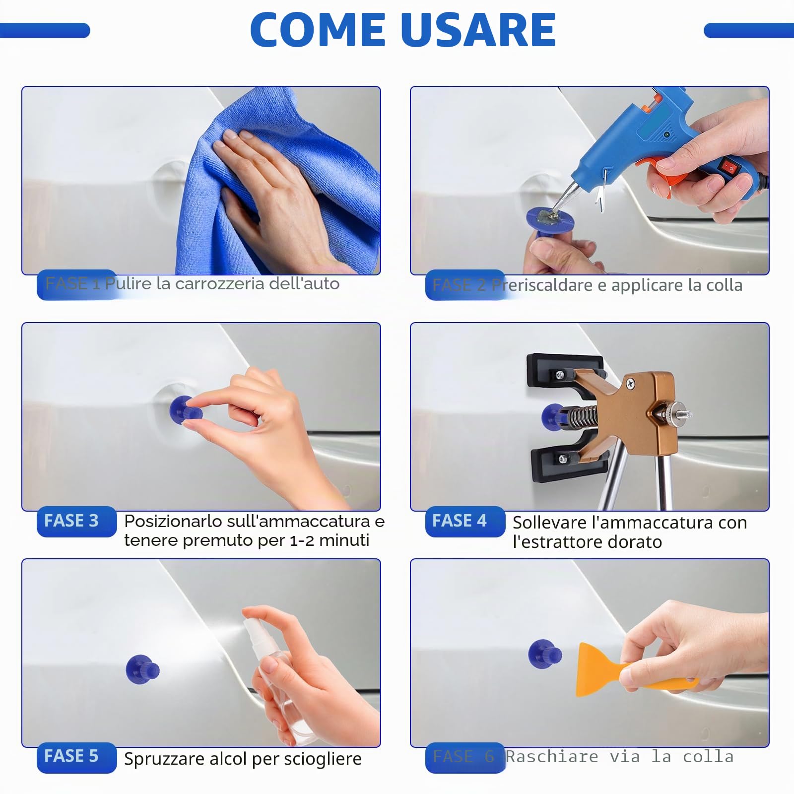 KAOLALI Tirabolli per Carrozzeria, Kit di 70 Estrattore per Ammaccature Senza Vernice, Ventosa per Carrozzeria Auto per Rimozione Ammaccature, per Ammaccature su Veicoli/Portier