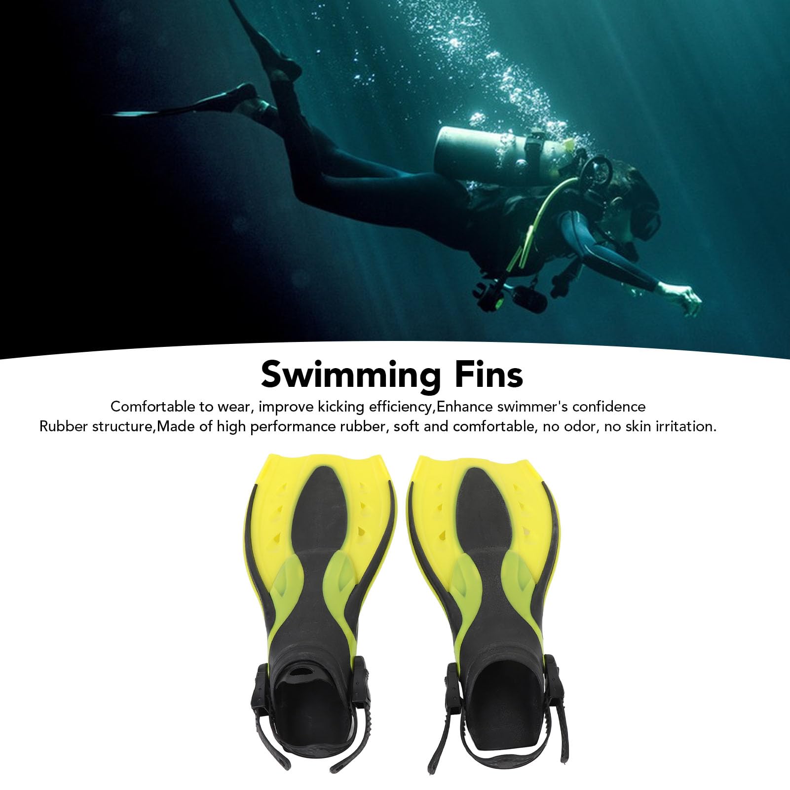 Cffuvros Swim Fins, Comfortable Premium Rubber Swimming Fins, Anti Slip, Professional Swim Training Fins for Teenagers Adults Women Men (L)