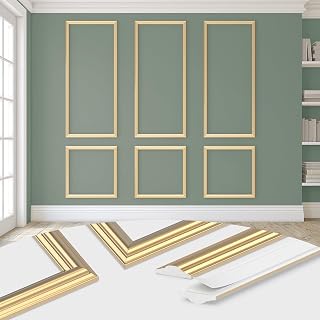 DODOKIE Peel and Stick Wall Molding Kit, Pre Cut Molding Wainscoting Panels for Interior Home Wall Moulding Décor Living Room Decoration, Self-Adhesive Ready to Assemble Gold (3 Set, 24 x 78 in)