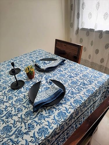 Miniatura 4 de ATOSII - Mantel 'Midnight Bloom' 100% algodón, mantel de lino estampado a mano para cocina, mesa de comedor, mesa, fiestas, boda, primaveraverano