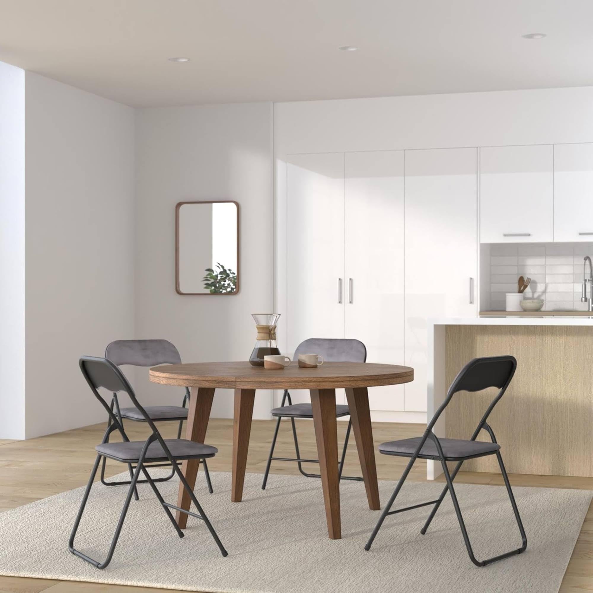 Well Home MOBILIARIO & DECORACIÓN Set de 4 sillas 44x52x73cm Plegables de Terciopelo Gris