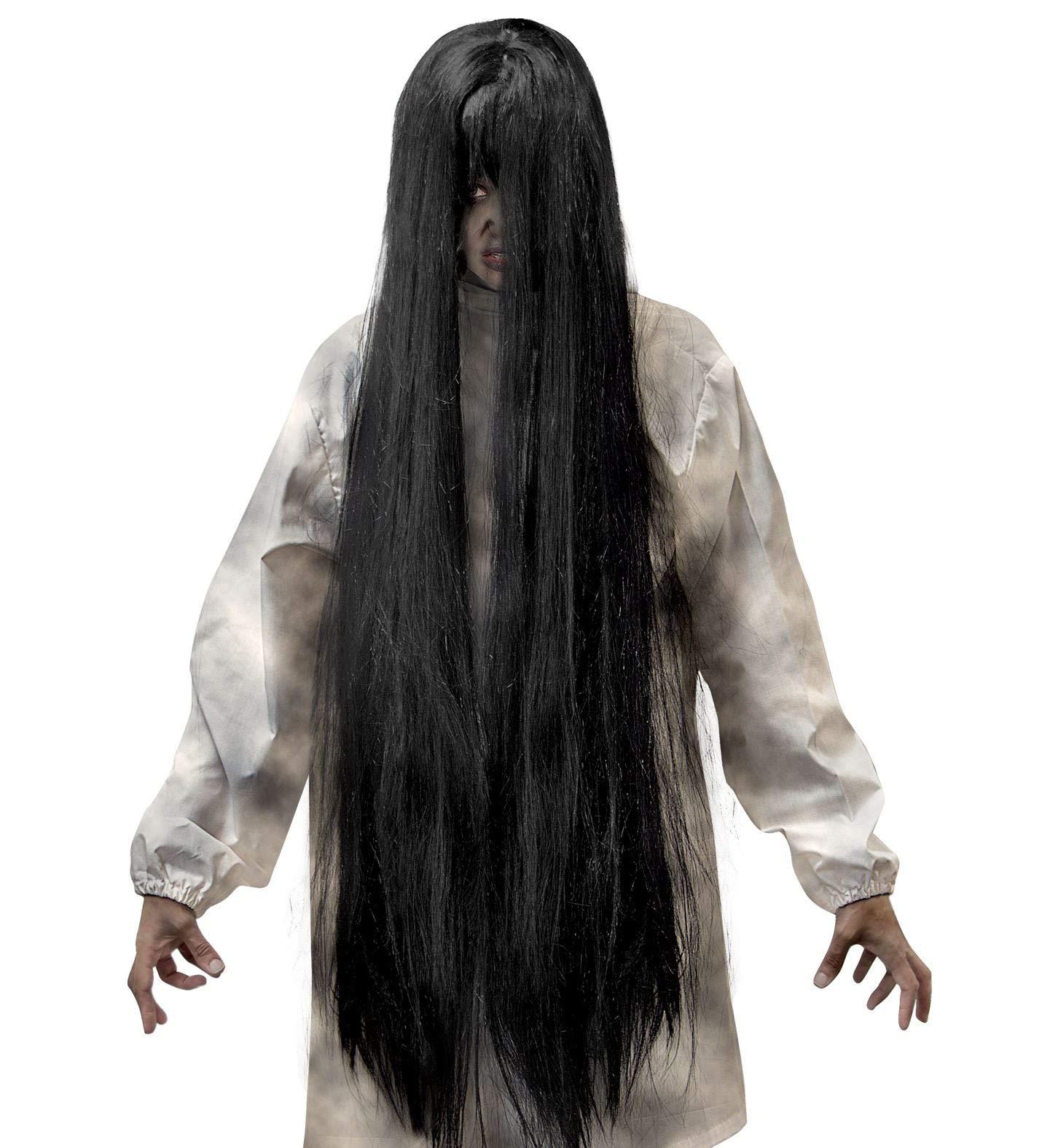WIDMANN 04901 - Wig Evil Spirit Adult Woman, Psycho, Horror, Dark, Halloween, Carnival, Length 100 Cm, One Size, Black Color
