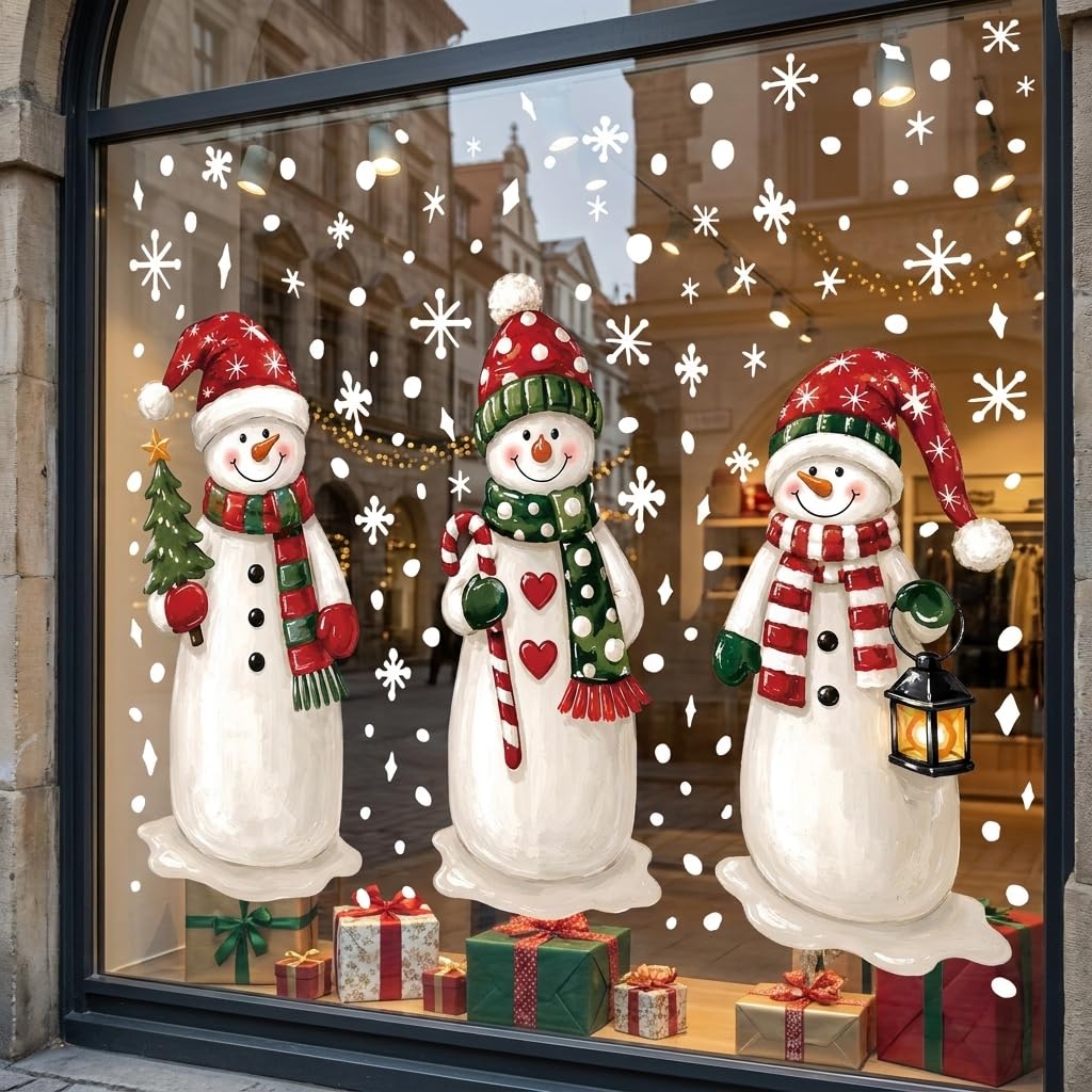 Christmas Window Stickers Large Snowman Crooked Tree Xmas Window Clings