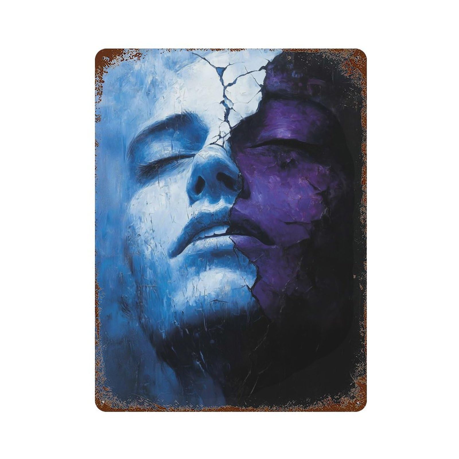 Fractured Duality – Surreal Portrait of Light And Shadow Retro Metal Sign 15.7"x11.8", for Pub, Kitchen And Man Cave Decor, Industrial Home Decor
