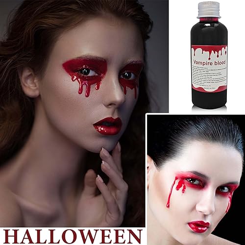 Miniatura 7 de Sangre falsa lavable, maquillaje de sangre falsa en escenario, efectos especiales realistas, sangre de Halloween para ojos, gotea, sangrado de