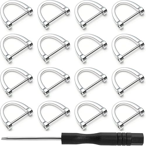 H&W 18 anillos en D con grillete atornillado, hebilla de herradura de 34 pulgadas, anillos D plateados para llavero de automóvil, monedero,