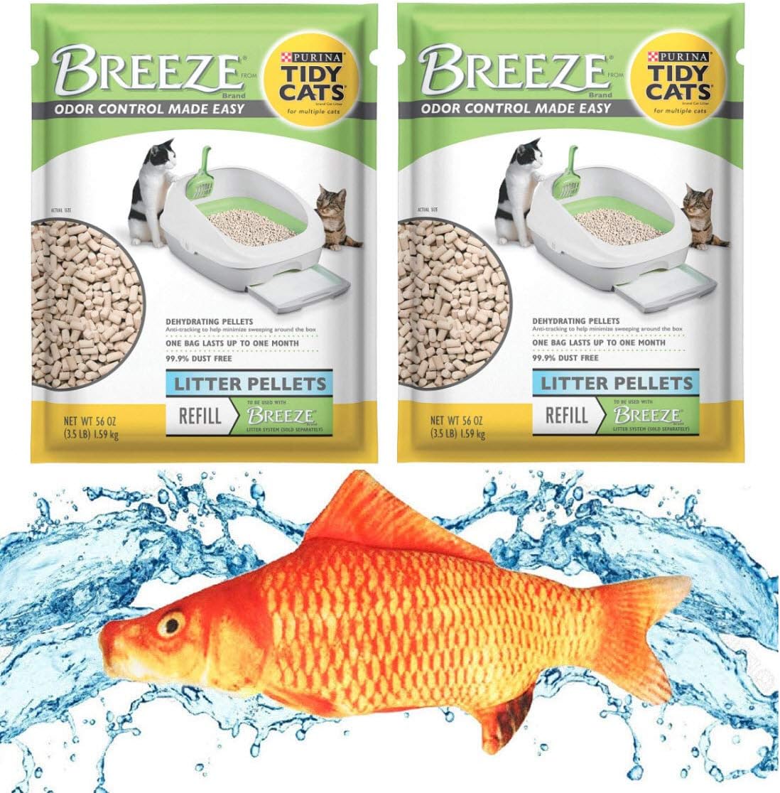 KITTI Variety Pack Bundle Including a 7.5" Triple Strength Catnip Toy and Tidy Cats Breeze Pellets (2) 3.5lb Bags.