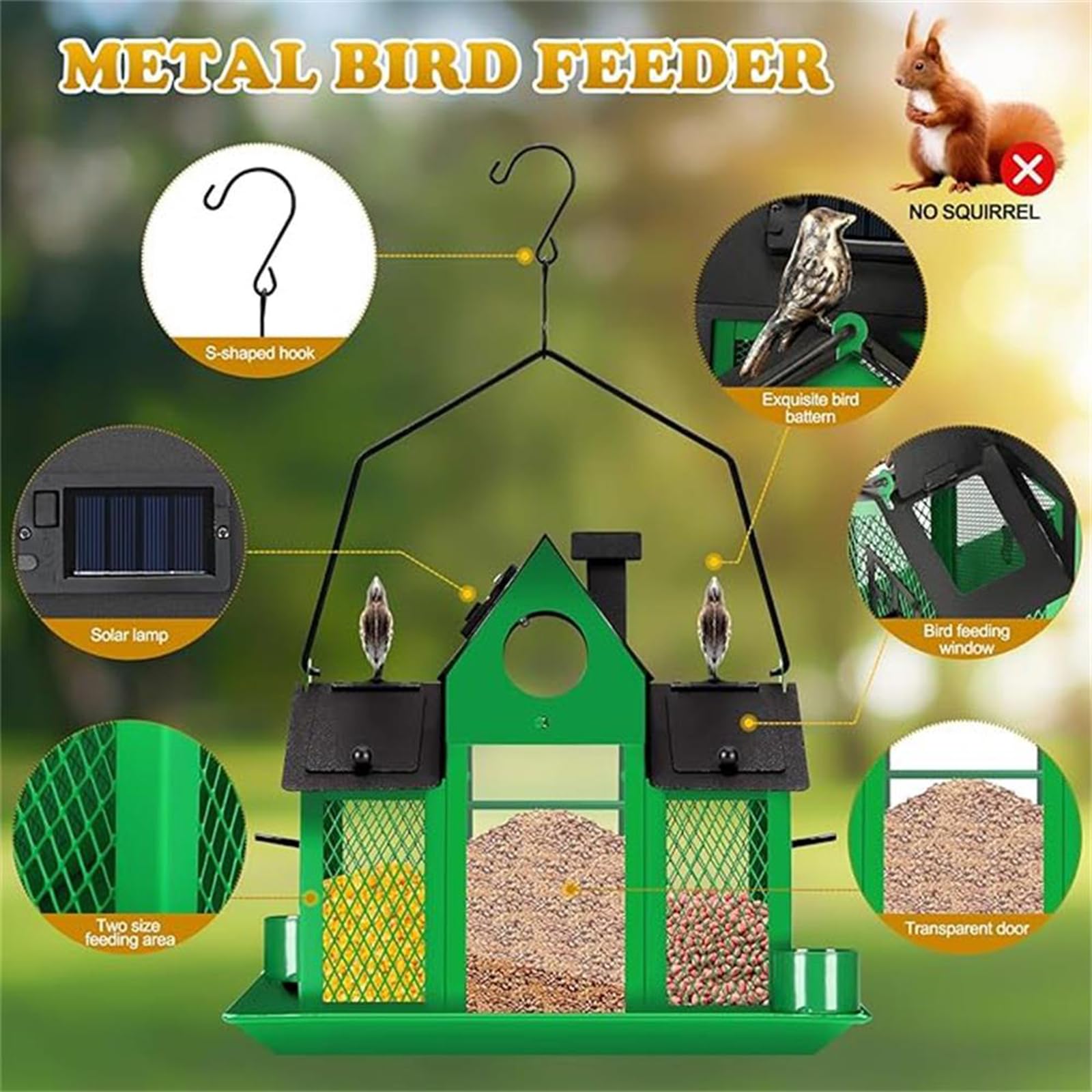Comedero para pájaros al aire libre con gran capacidad, alimentador solar para amantes de la naturaleza, patio trasero, jaula de observación salvaje, comedero para pájaros