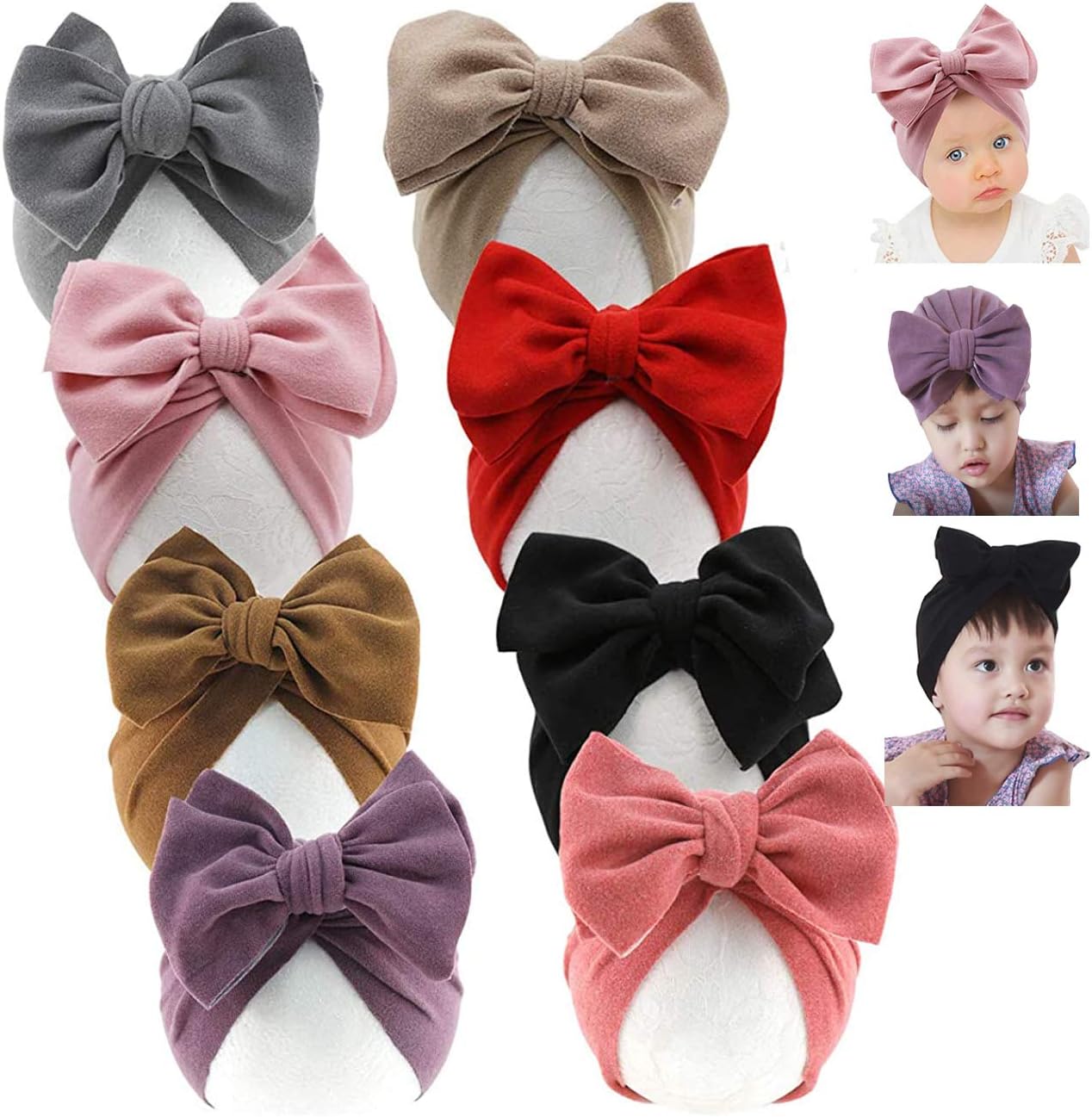 Yili Maizi Baby Turban Toddler Indian hat with Imitation Cashmere Bow Kids Set Baby Cap Ear Hat
