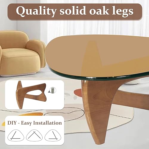 Miniatura 5 de PRITIY - Mesa auxiliar triangular de vidrio, mesa moderna, base de madera maciza, tapa de vidrio transparente templado para sala de estar y balcón