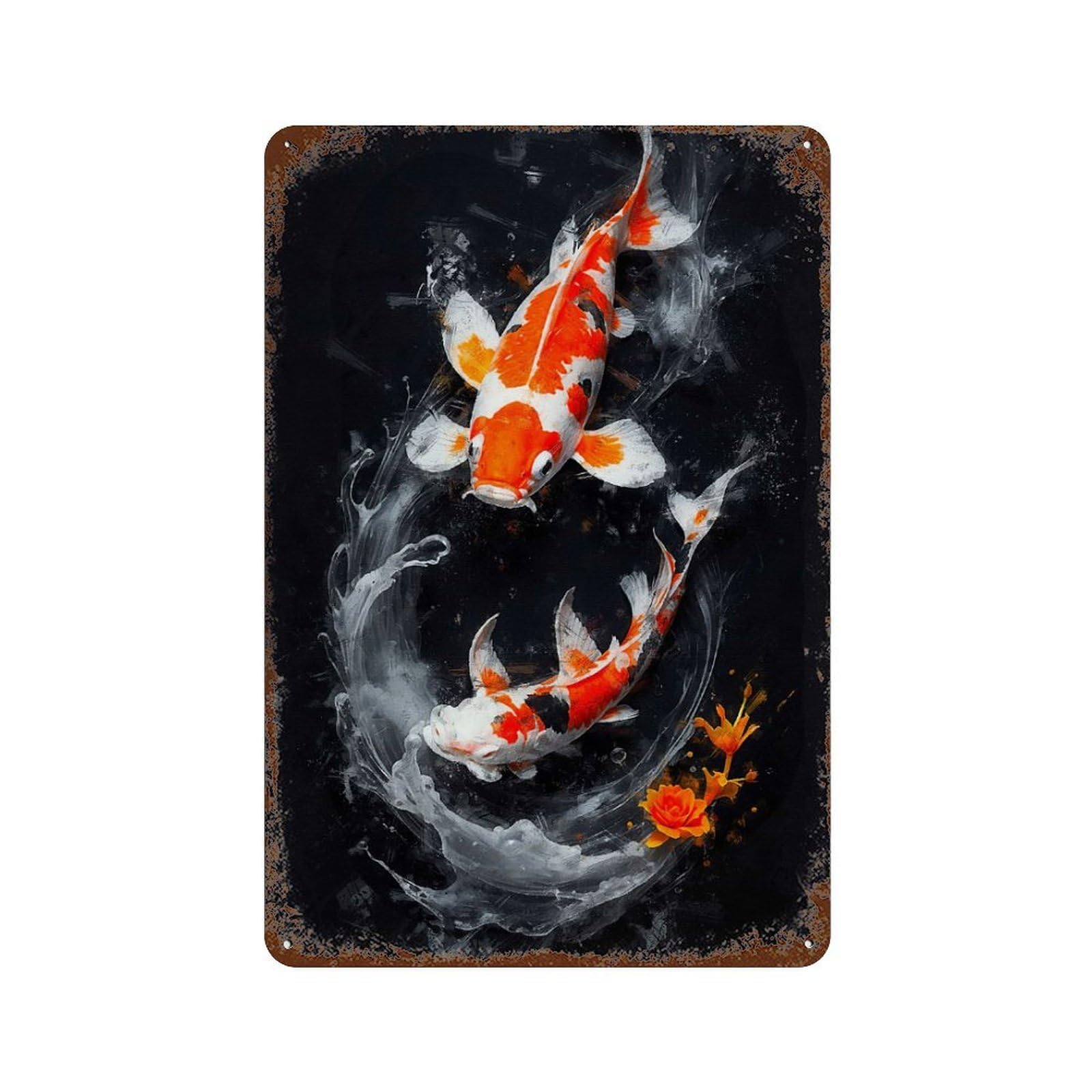 Koi Underwater Dreamscape Aged Metal Wall Plaque 11.8"x7.9", for Office, Studio And Wall Decor, Novelty Wall Decor
