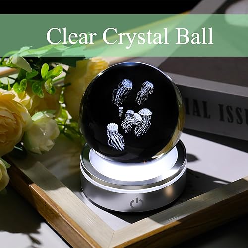 Miniatura 4 de Bola de cristal de medusa 3.14 pulgadas, regalo para mujer, bola decorativa de cristal K9, figura grabada de medusa, pisapapeles con base de luz