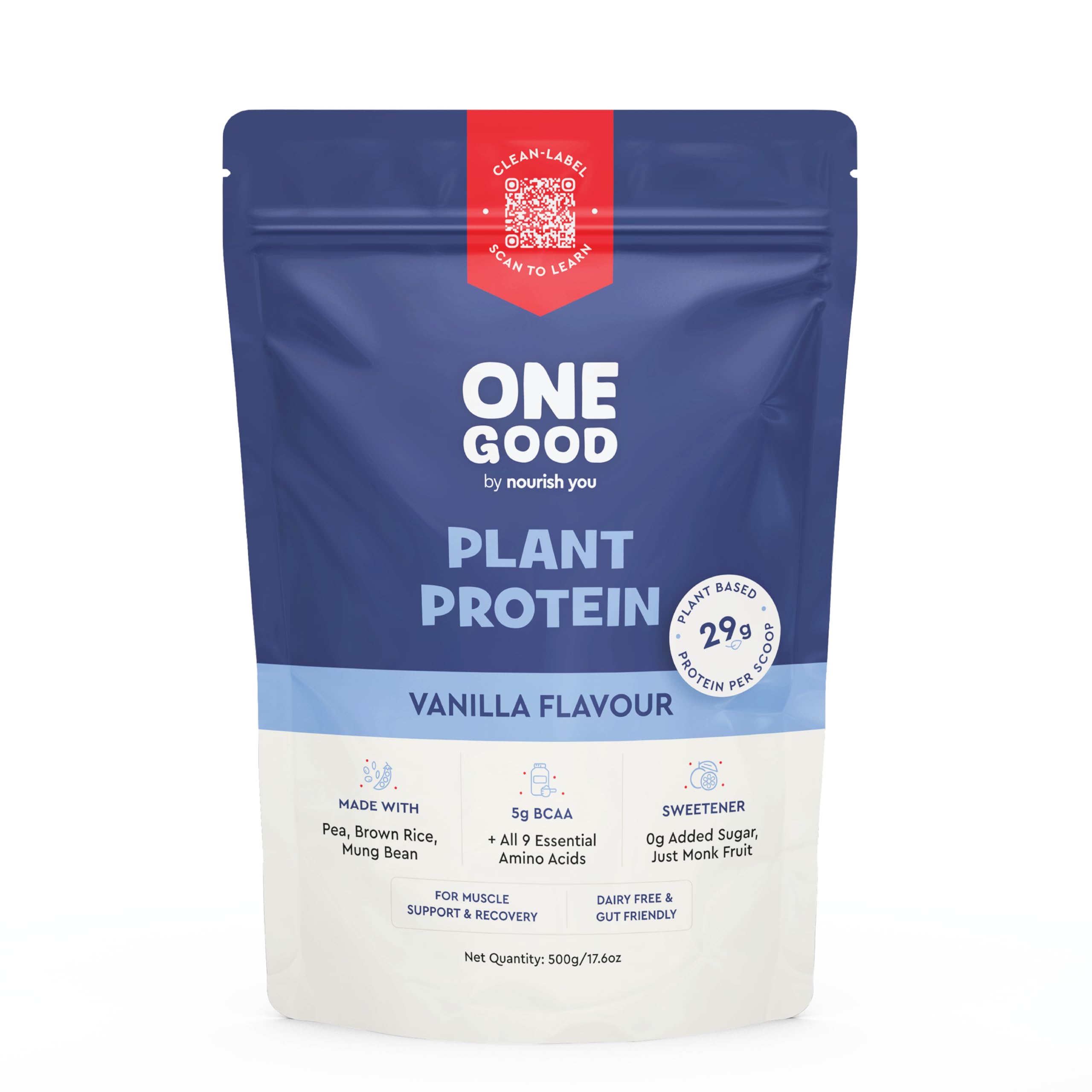 One Good by Nourish You 29g Per Serving Vanilla Plant based Protein Powder-500g | Pea, Brown Rice & Mung Bean Blend | Sweetened with Monk Fruit | No Soy, No Artificial Flavours | Superior Muscle Recovery | Gut Friendly-image-45
