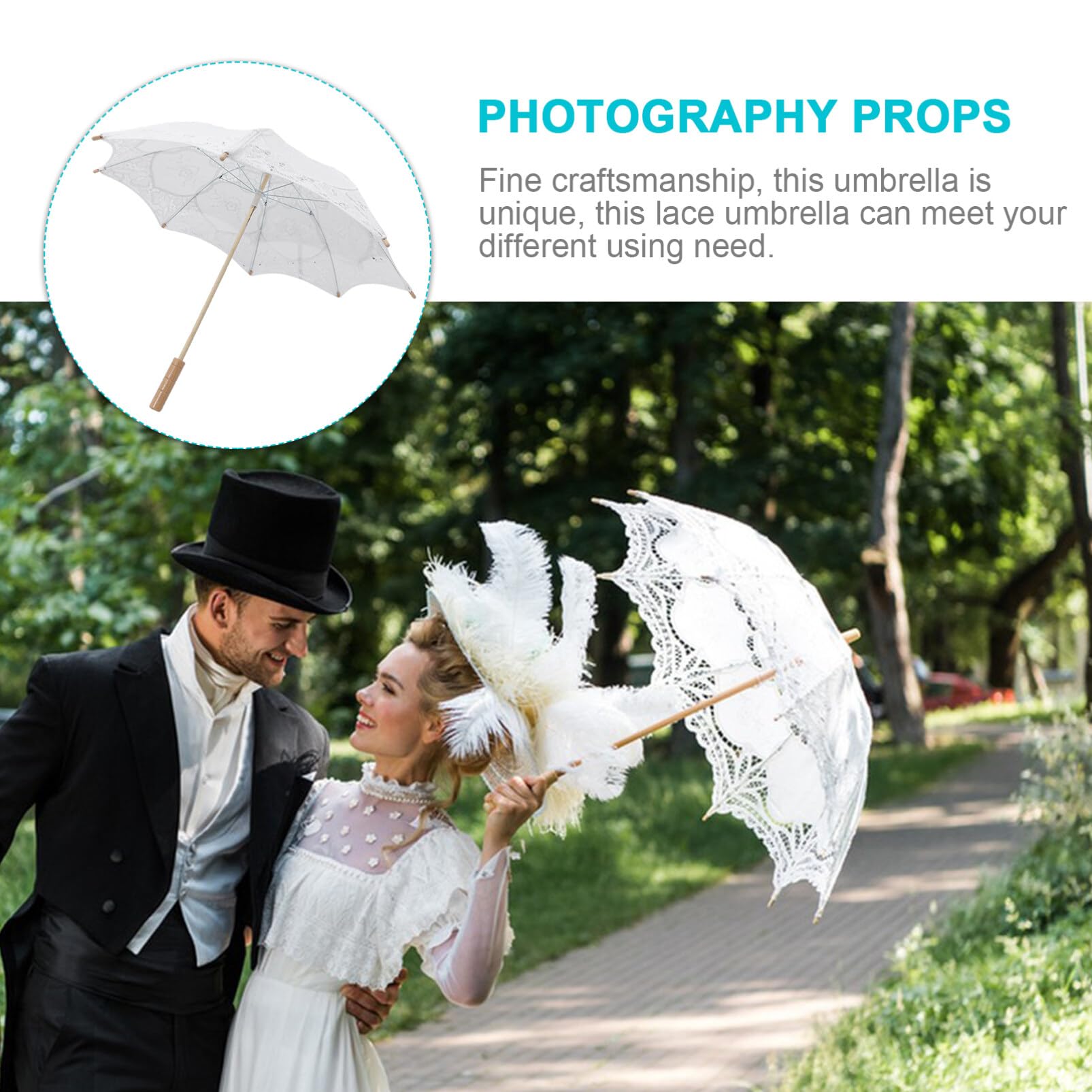 TOYANDONA Weißer Spitzen- Vintage-Hochzeit Braut-Spitzenschirm Tee-Party-Dekoration Für Lolita Cosplay Fotoshooting-Requisiten