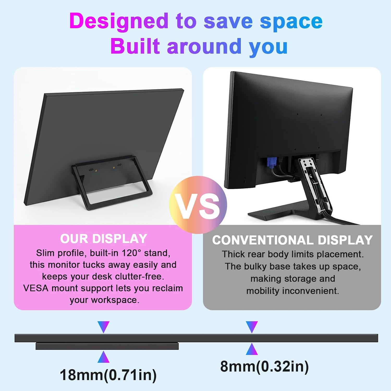 QQU 23.8" Large Portable Touchscreen Monitor, 1080P 100Hz FHD 100% sRGB USB-C HDMI Home Gaming Second Monitor Speakers w/120°Stand & VESA Travel Monitor for Laptop, MacBook, PC, Phone, Tablet, Switch