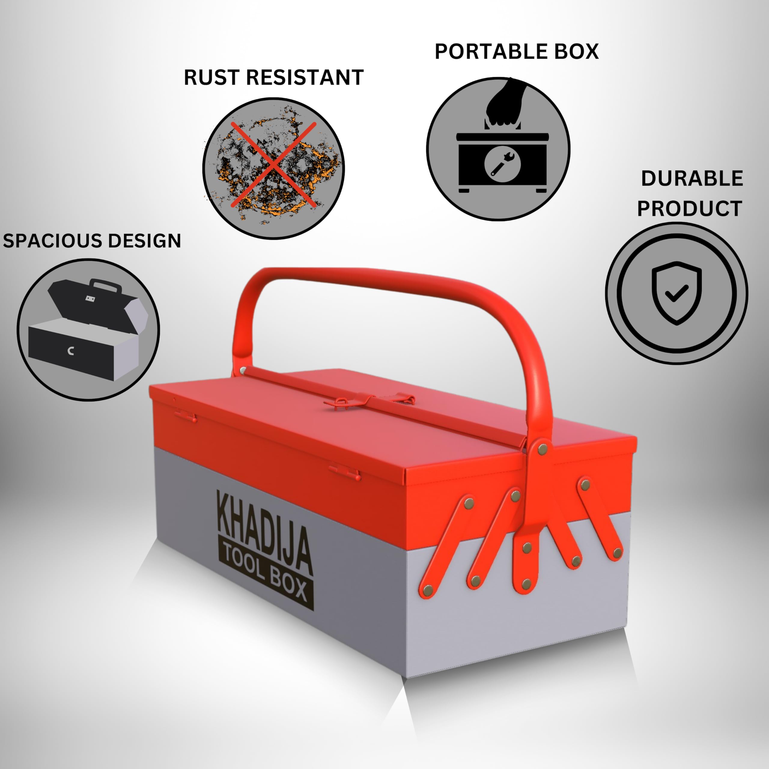 KHADIJA Metal Tool Box - 3 Compartment Organizer -4