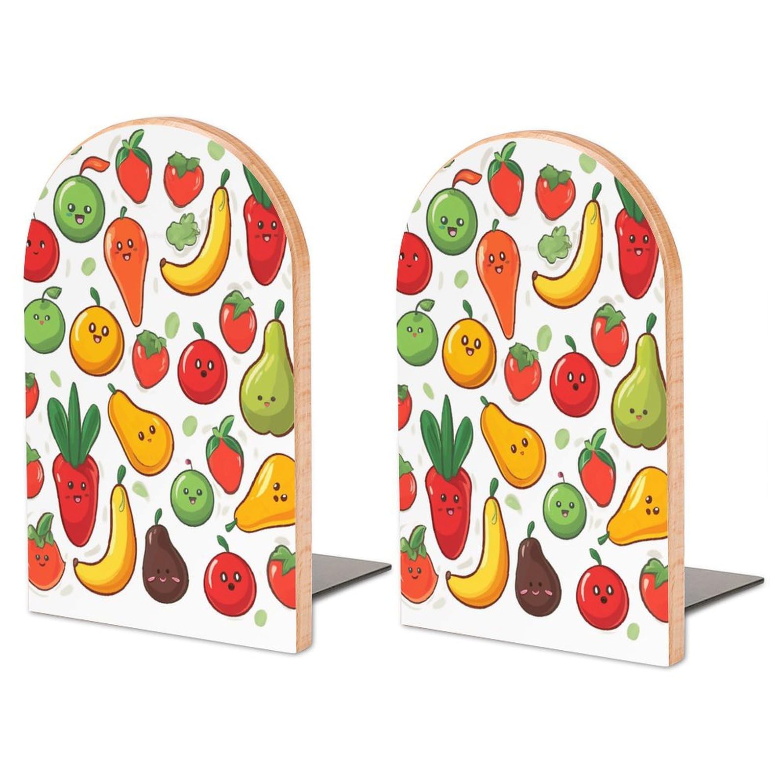 Serre-livres réglables en bois de hêtre et fer, motif fruits