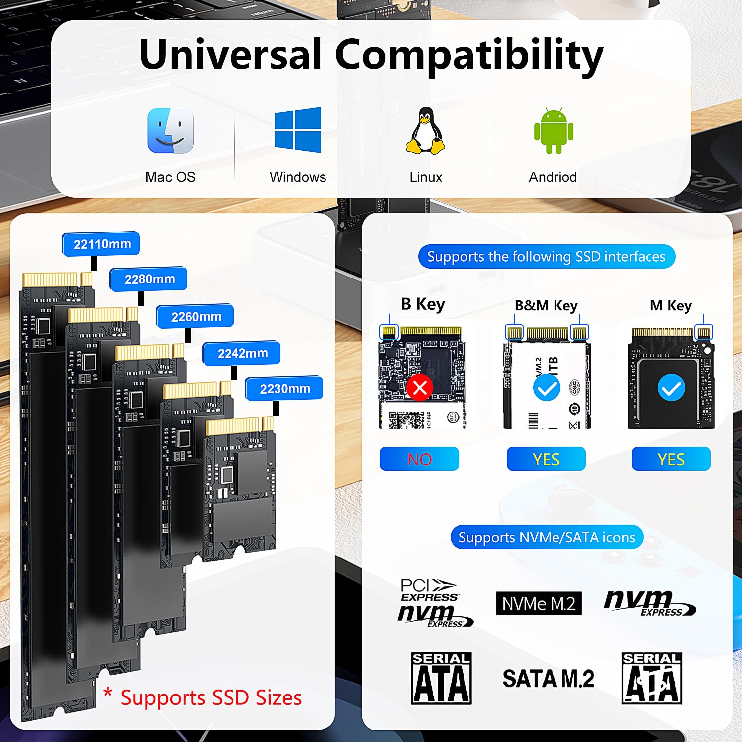Carcasa SSD M.2 NVME SATA de doble bahía, USB 3.2 10Gbps HUB PCIE NVMe, hasta 16 TB, Plug and Play, con funda de almacenamiento SSD M.2