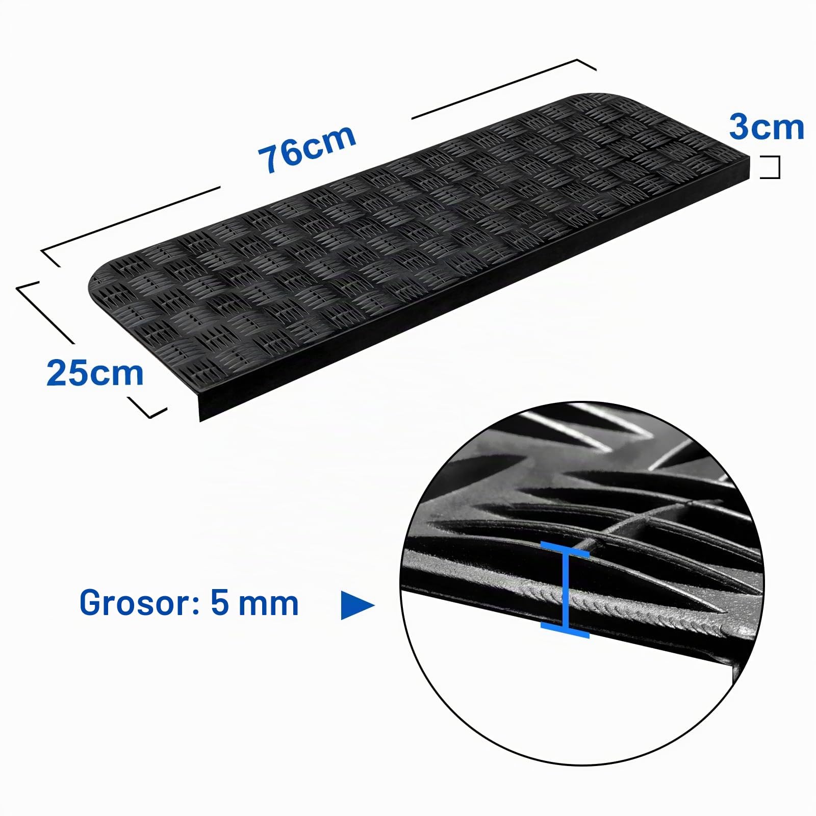 Spurtar Juego de 3 Cinta Caucho Sintético Antideslizante Escaleras Alfombrillas de Goma para Escaleras Antideslizantes, para Interiores y Exteriores Moqueta Adhesiva con Doble Cara,76 x 25 cm