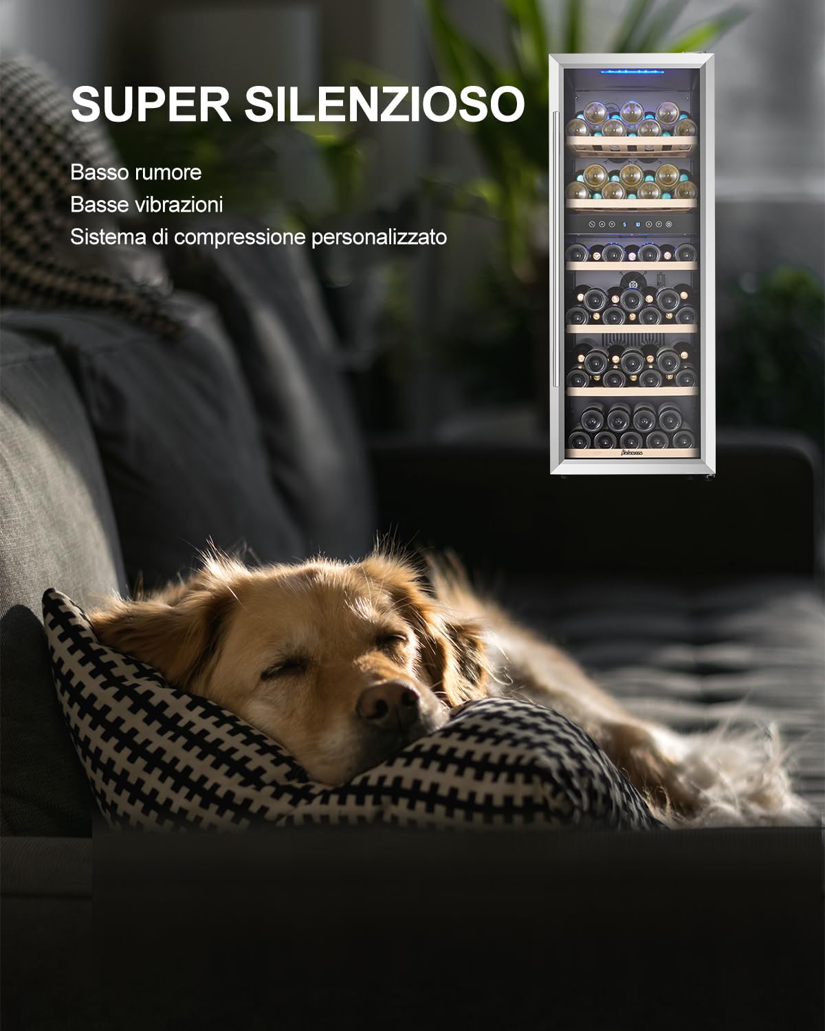 Kalamera KRC-73BSS Frigorifero Vino Designer, Fino a 73 Bottiglie (310mm Altezza), 2 Zone 5-10°C/10-18°C, Compressore, Pannello LED, Porta Inox Illuminata