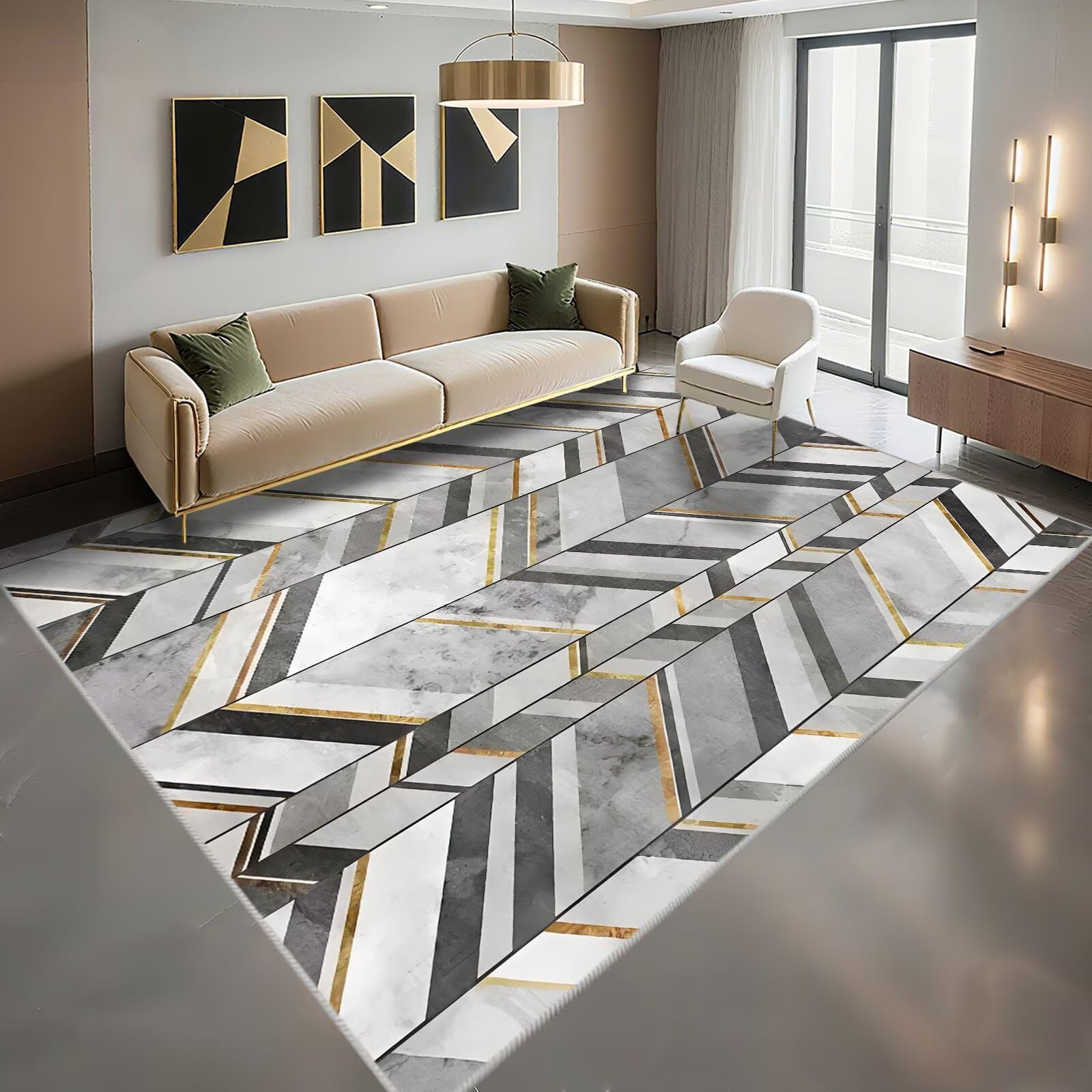 Tapis de salon anti-glisse gris grand format pour sécuriser et embellir le sol