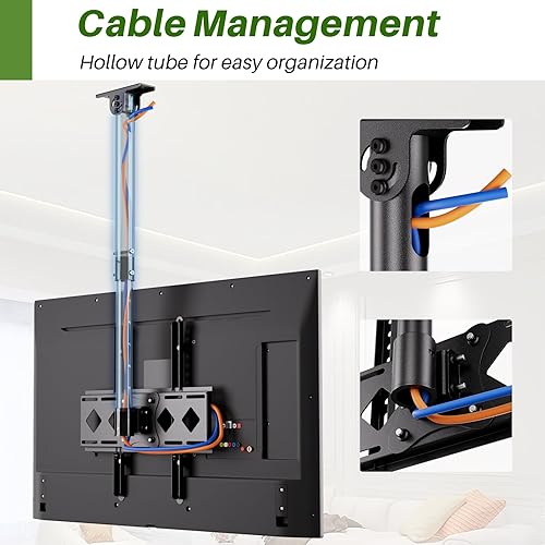 Miniatura 6 de Soporte de techo para TV giratorio 360, soporte de TV colgante de alta resistencia para LED, LCD, OLED, televisores de pantalla plana de plasma,