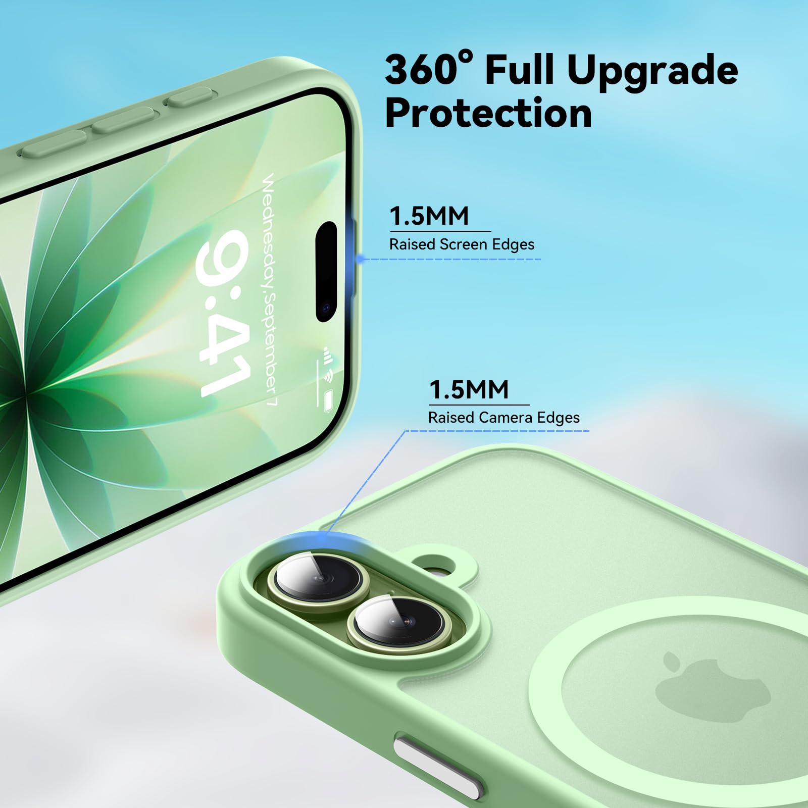 Natiiozie Magnetica Cover Compatibile con iPhone 17 Compatibile con MagSafe Custodia Traslucida Opaca Posteriore, Anti-impronta Resistente ai Graffi Protettiva Case Verde chiaro