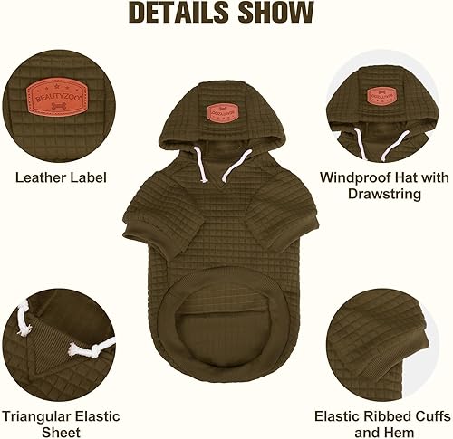 Vista 229 de BEAUTYZOO Suéter con capucha para perros pequeños y medianos con bolsillos, ropa para perros pequeños y medianos, abrigos de algodón laminado