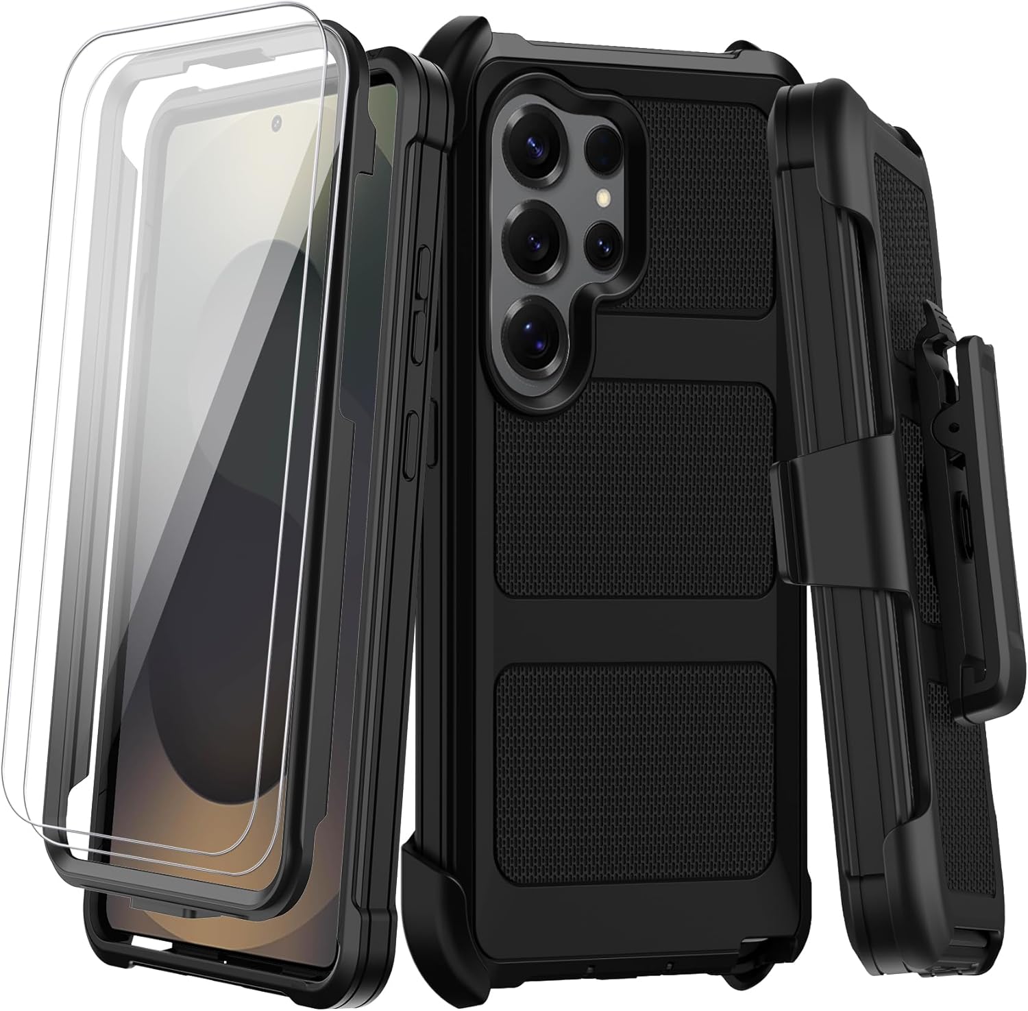 KECAI for Samsung Galaxy S25 FE Case with Belt Clip Holster,2X Screen Protector,Heavy Duty Shockproof Drop Protection Military Grade Full Body Rugged Phone Cover with Kickstand 6.7" (Black Orange)