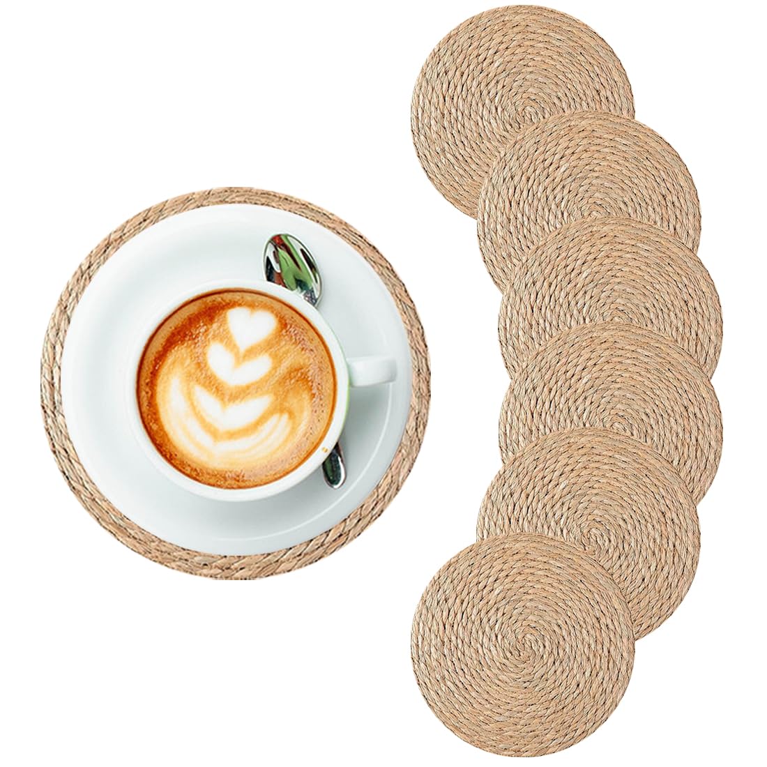 Posavasos Redondos de Hierba Tejida Antideslizante 12cm - 6 Piezas para Tazas y Velas