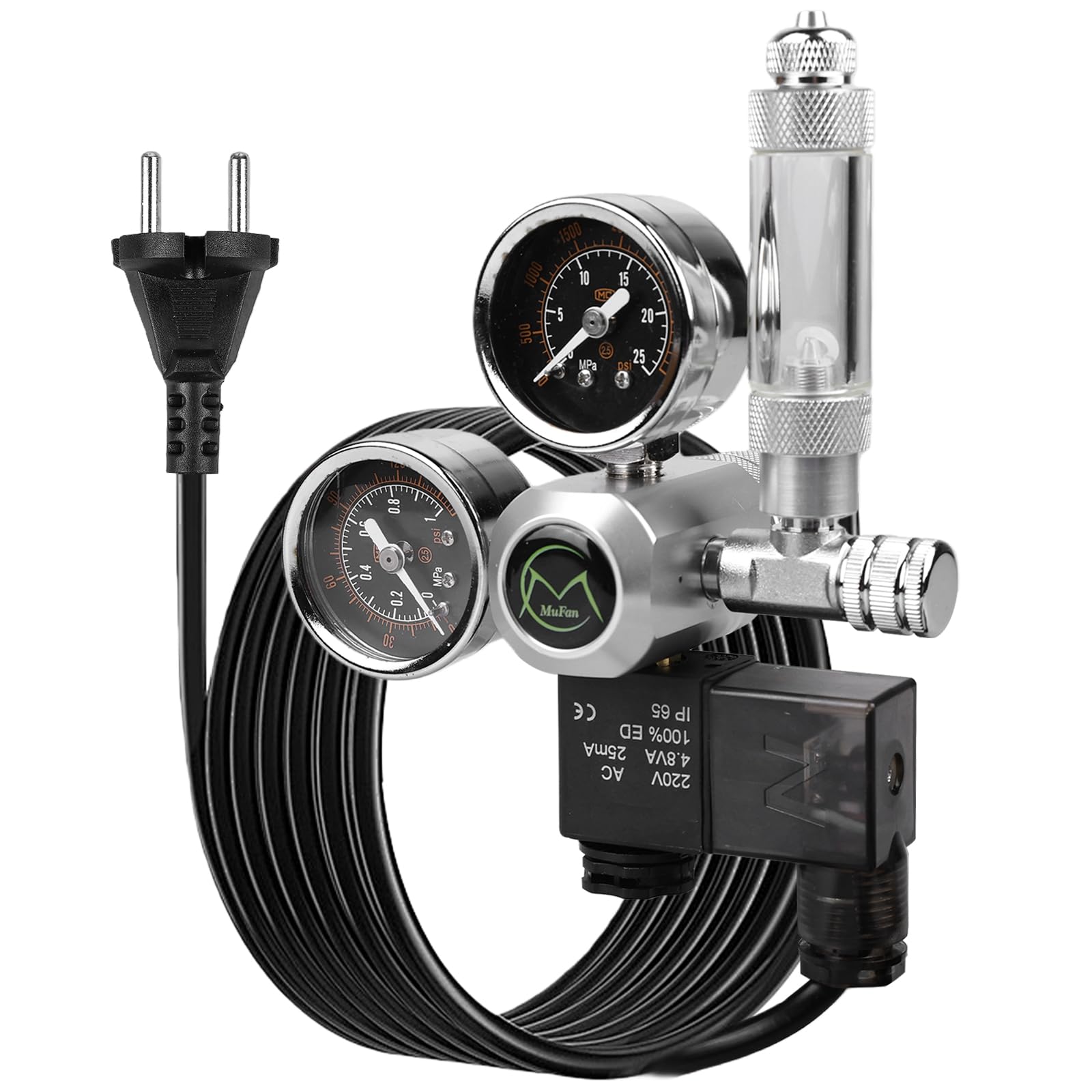 GAOUTO Aquarium CO2 Druckminderer, W21.8 Interface, Dual-Gauge-Display mit Blasenzähler und Rückschlagventilanlage, Druckminderer für bepflanztes Aquarium, Außen CO2-Regler für Aquarien (Schwarz)
