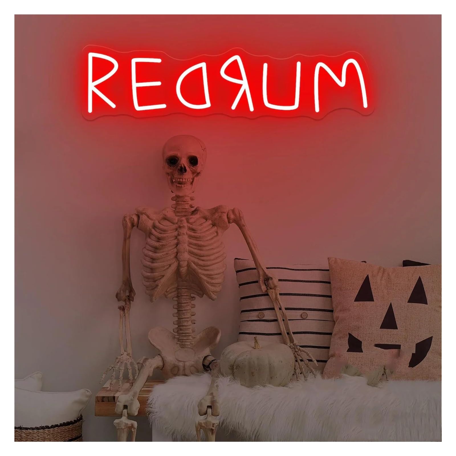 Leuchtreklame REDRUM Leuchtreklame, Horror-Grusel-Atmosphäre, Gruseliger Partyraum, Fenster, Veranda, Dekoration, Horrorfilm-Liebhaber(Rot,45x13cm)