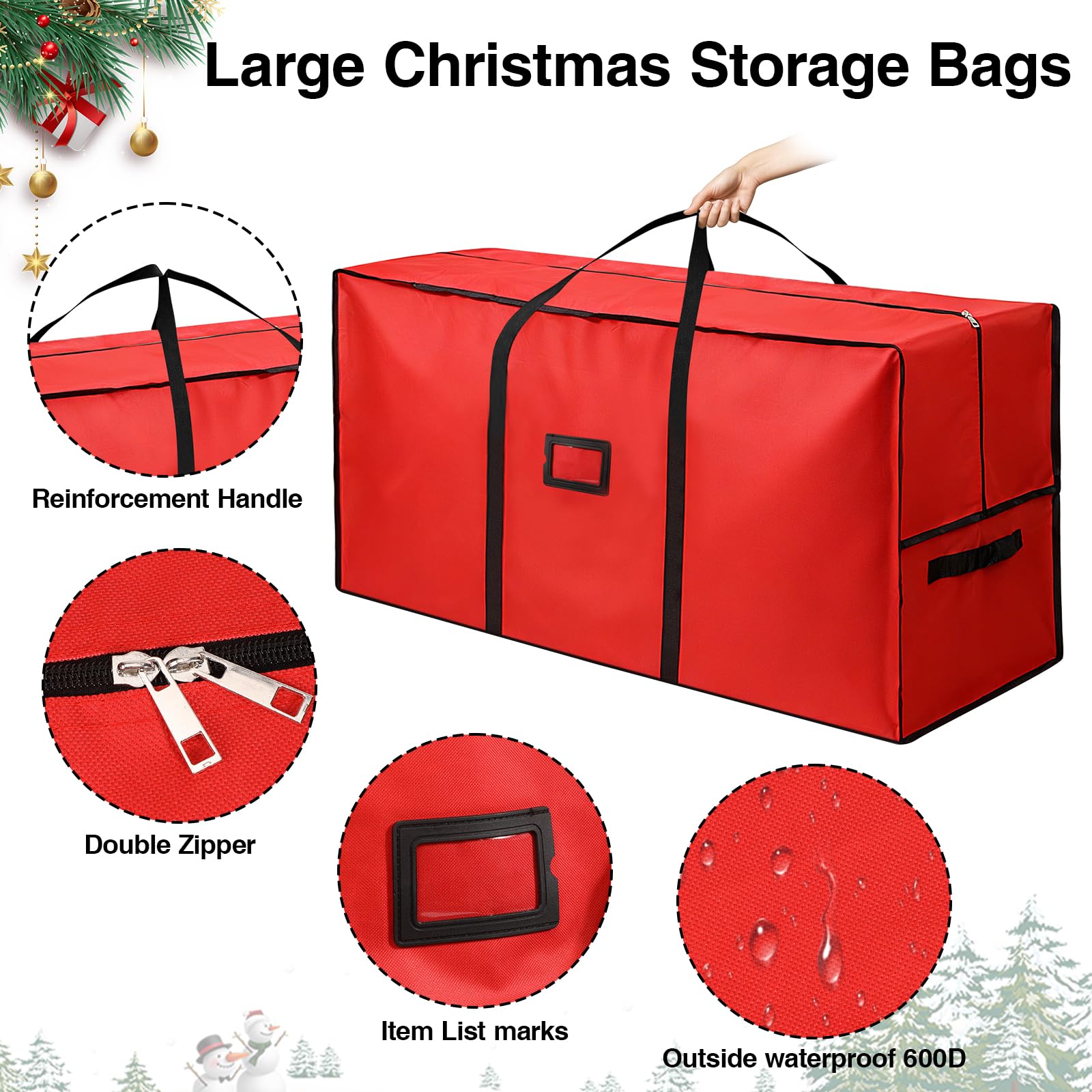 Christmas tree storage bag Fits Up to 7.5ft Tall, 600D Oxford waterproof with Durable Handles & Zipper Xmas Tree Storage Bag (RED)