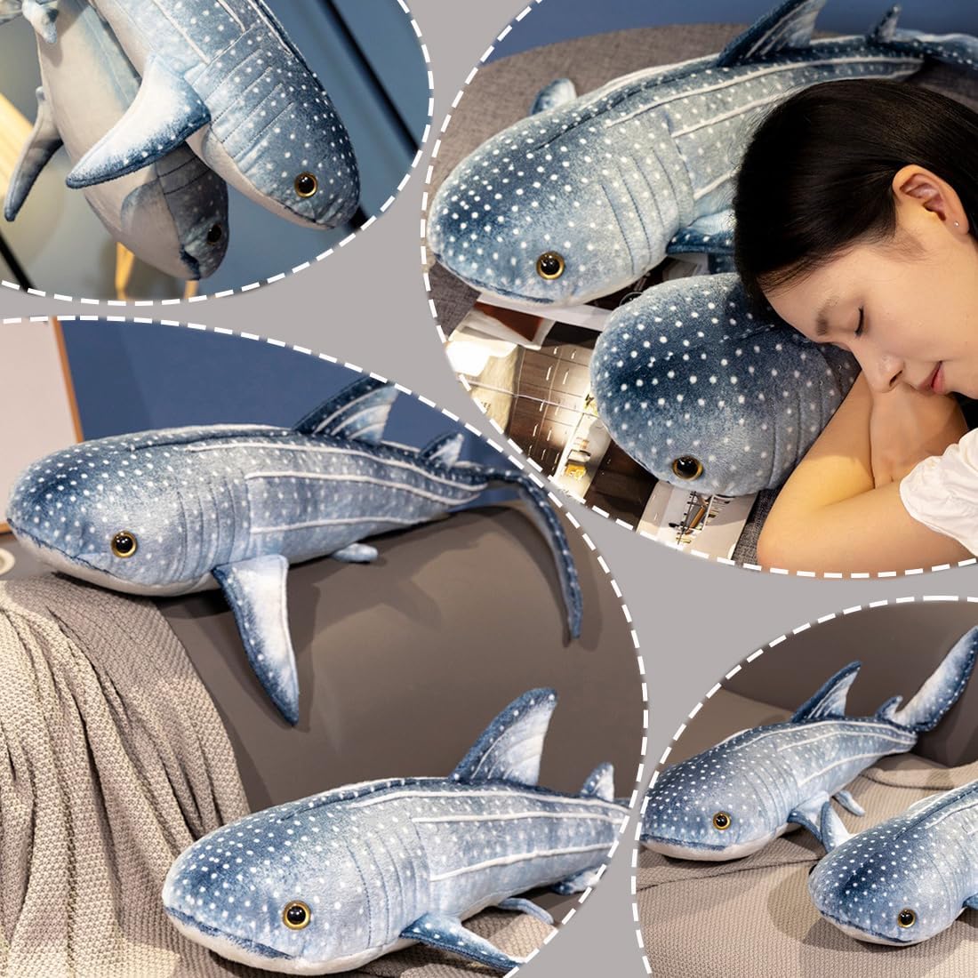 ELAINREN Ultral-Soft Humpback Whale Stuffed Pillow Lifelike Shark Whale Plush Ocean Animals Pillow Fluffy Marine Doliphin Plushie Whale Toy Gifts/23.6''