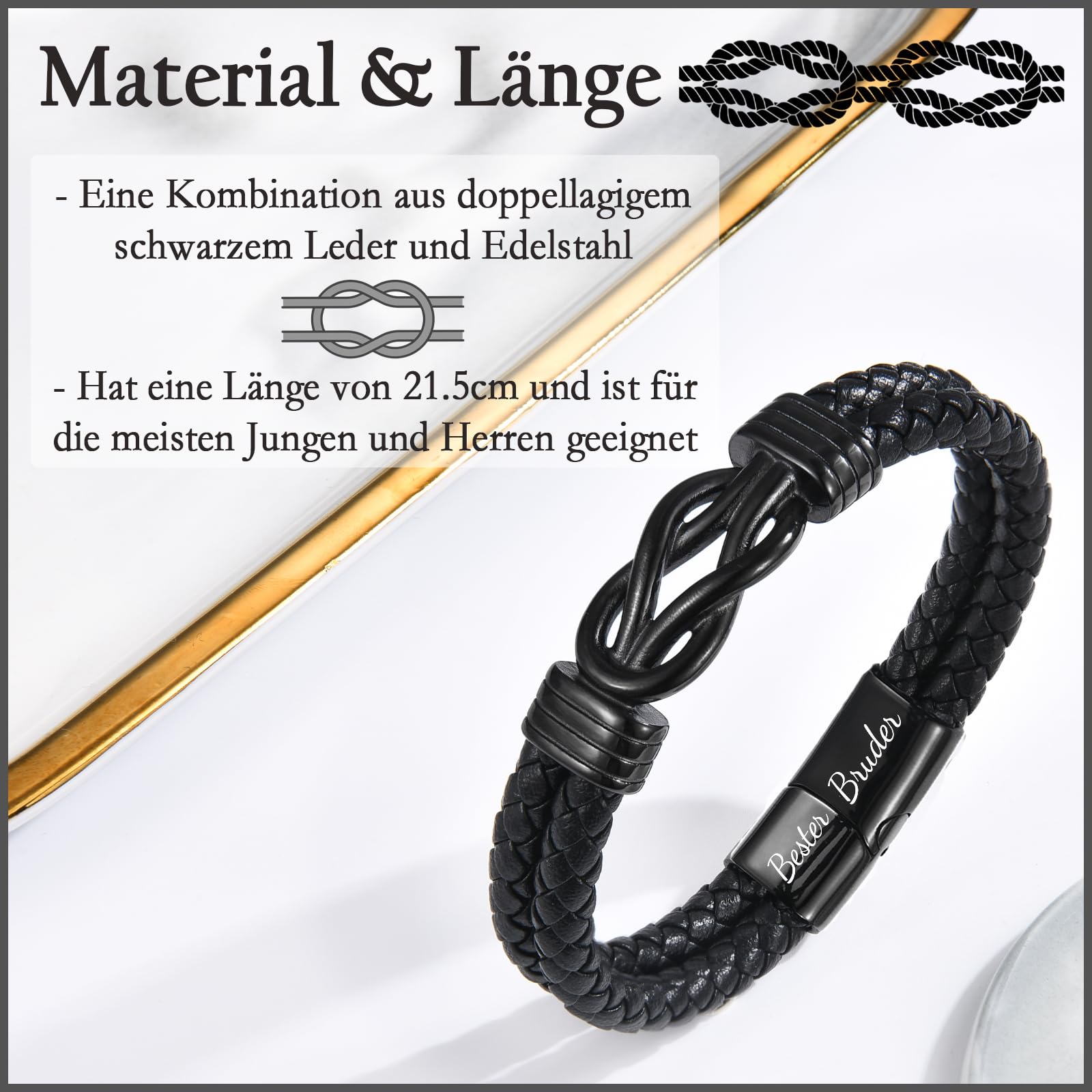 FAOMZQ Geschenke für Männer, Lederarmband mit Gravur für Papa Sohn Bruder zum Geburtstag Weihnachten Vatertag Abschluss, Ich Liebe Dich Geschenk für Meinen Mann Freund zum Valentinstag Jahrestag