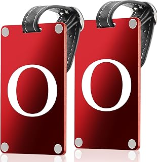 Premium 3-Layer Aluminum Luggage Tags by Fortuna - Easy to Claim, Laser-Engraved, Plastic-Free, and Eco-Friendly Luggage Tag Holders, 2-Pack, Red (O)
