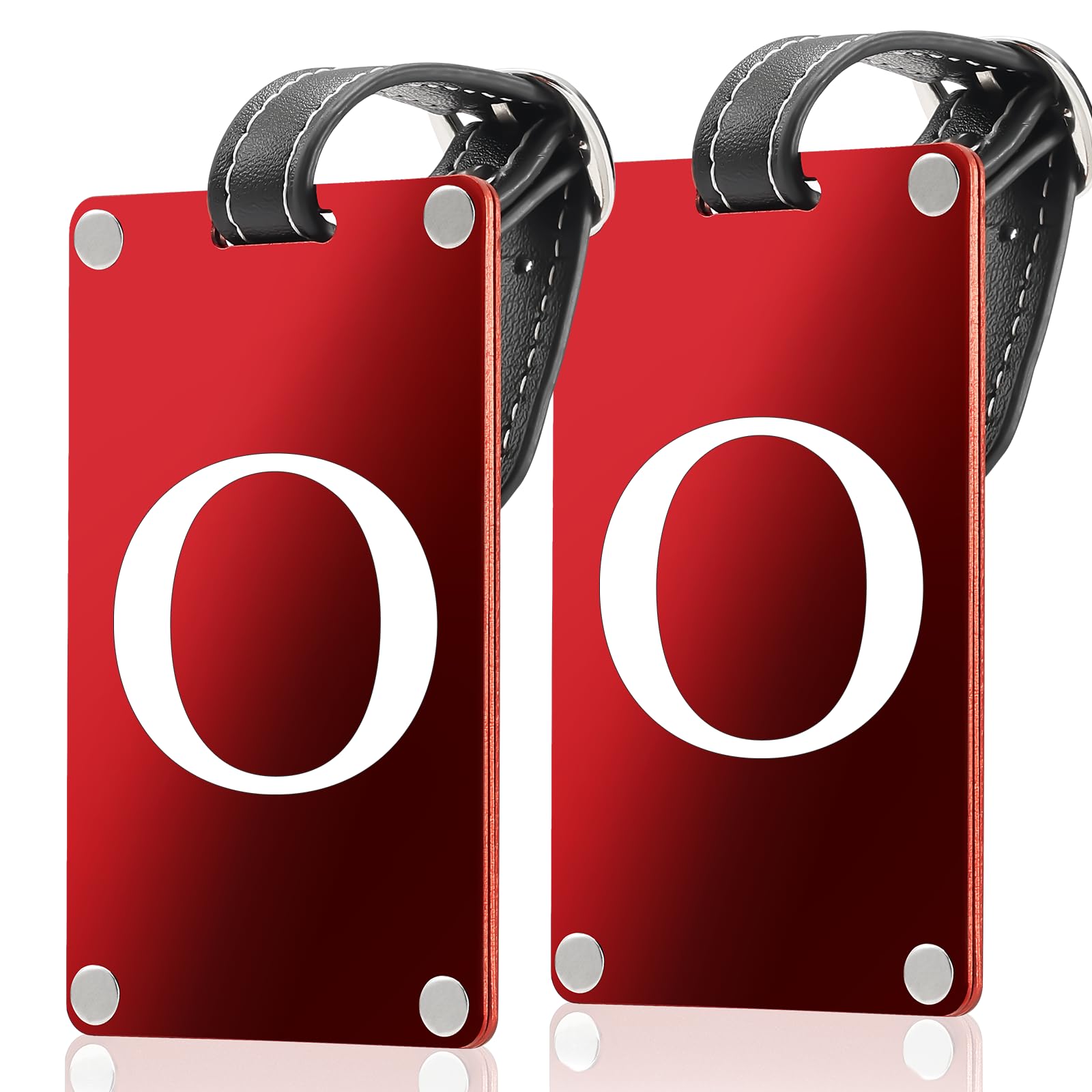Premium 3-Layer Aluminum Luggage Tags by Fortuna - Easy to Claim, Laser-Engraved, Plastic-Free, and Eco-Friendly Luggage Tag Holders, 2-Pack, Red (O)