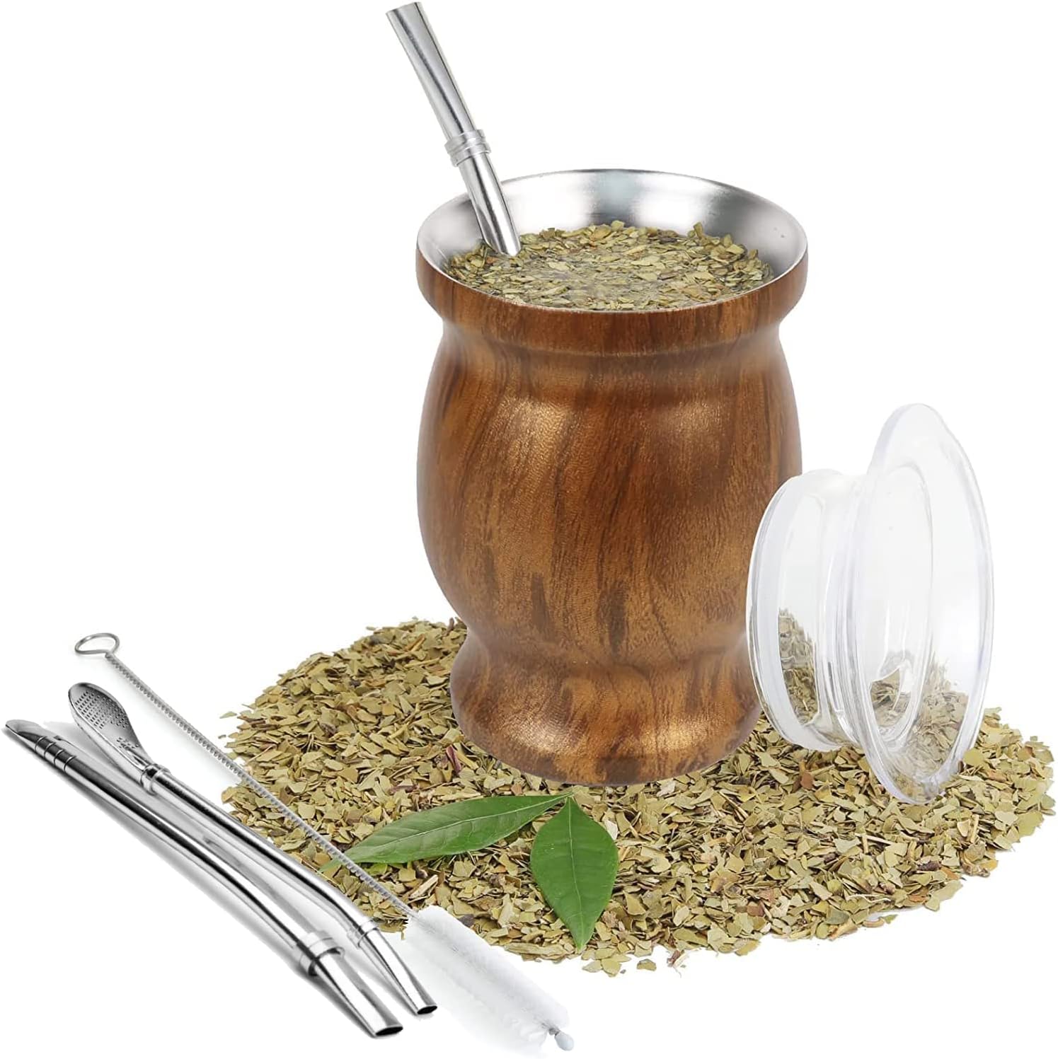 Handmade Argentine Mate Cup (Calabaza) With Bombilla - Traditional Pumpkin Gourd Mate Set, Brown Torpedo Style