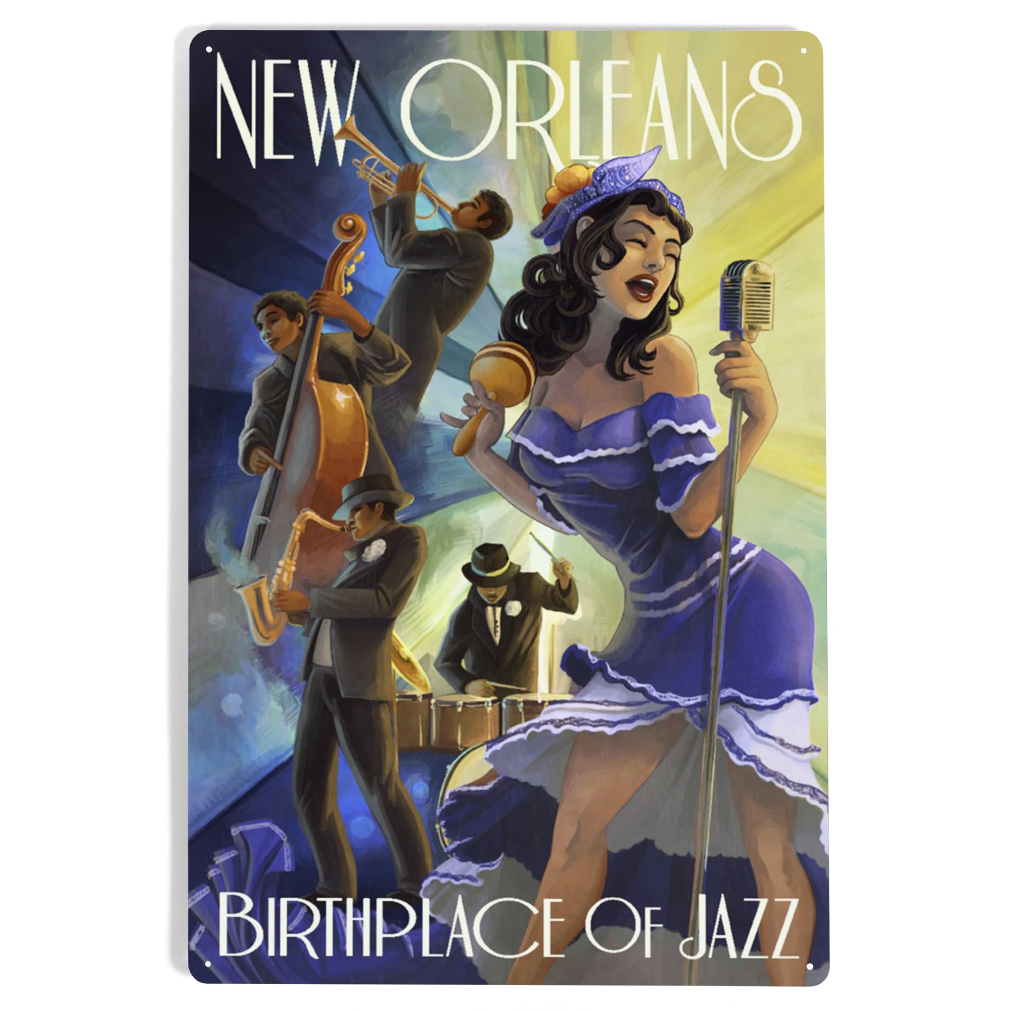Lantern Press 12x18 Inch Metal Sign, New Orleans, Louisiana, Jazz Scene