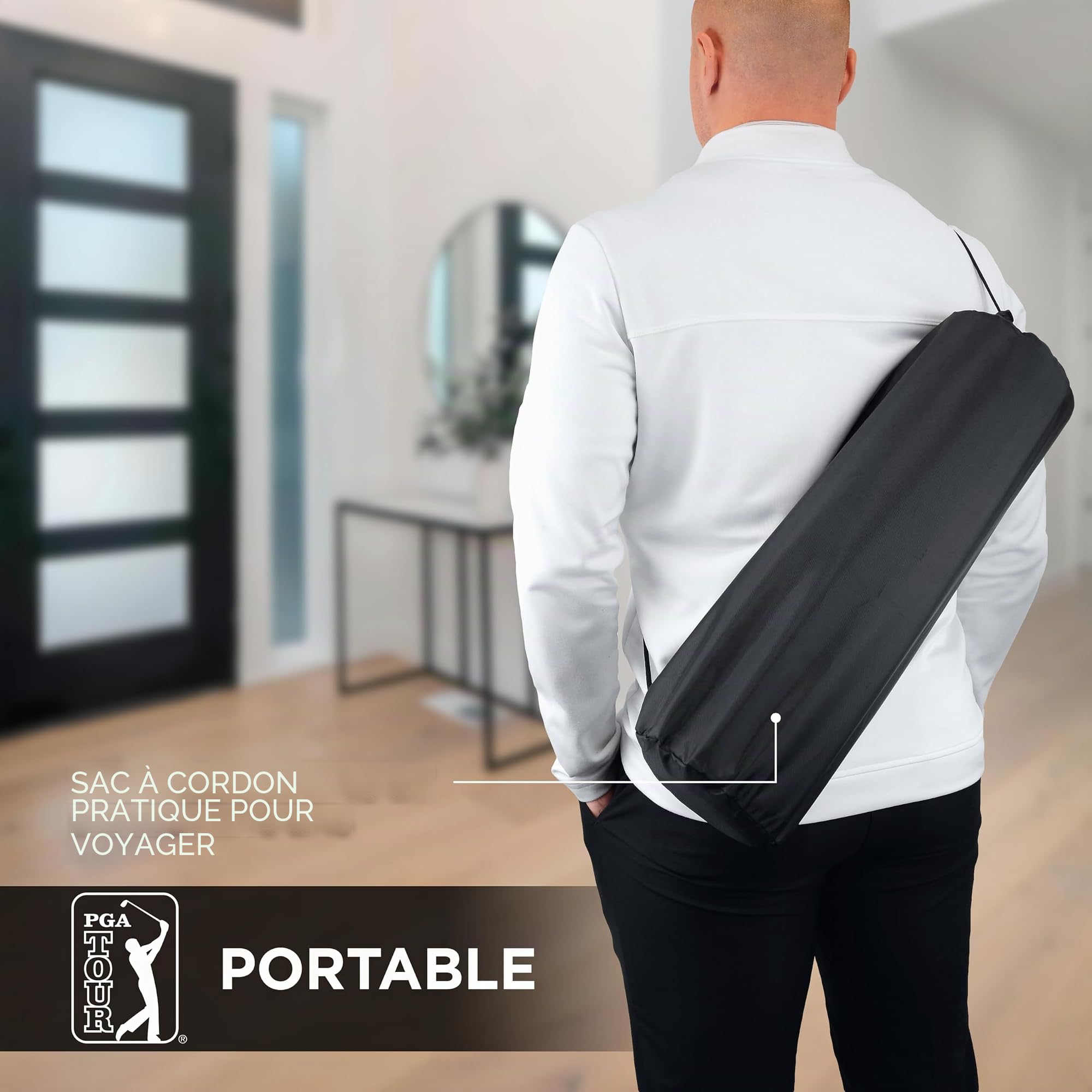 PGA Tour Tapis de Golf de Luxe de 2,4 m pour Golf d'intérieur, Tapis de Golf avec Instructions d'entraînement, Cible de Trou Pleine Grandeur, Zone de Lancer de 1,8 m, Vert, Sac de Transport Portable